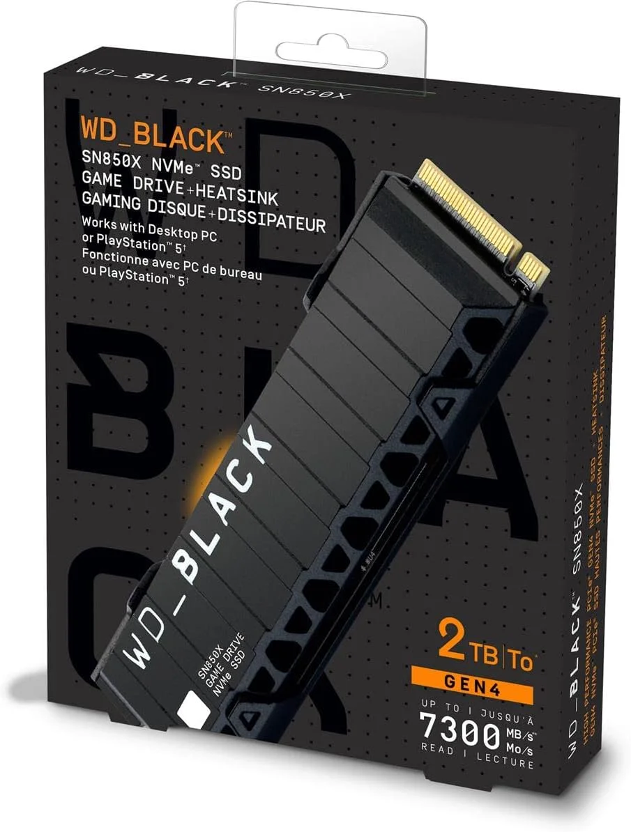حافظه اس اس دی 2 ترابایتی وسترن دیجیتال WD_BLACK SN850X NVMe Internal Gaming SSD با هیت سینک - سازگار با پلی استیشن 5، Gen4 PCIe، M.2 2280، سرعت تا 7300 مگابایت بر ثانیه - WDBB9H0020BNC-WRSN