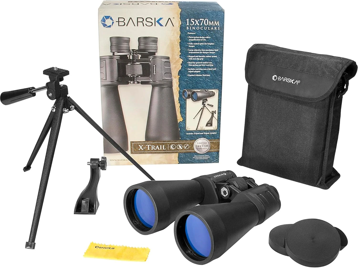 دوربین دوچشمی 15x70 X-Trail بارسکا به همراه آداپتور سه پایه و سه پایه، مشکی