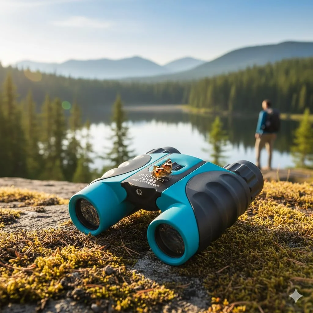 دوربین دوچشمی ضدآب 10x25 Barska - دوربین دوچشمی آبی جمع و جور برای تماشای پرندگان، پیاده روی و گشت و گذار - منشور سقفی BK-7، اپتیک کاملاً پوشش داده شده، ضد مه، روکش لاستیکی