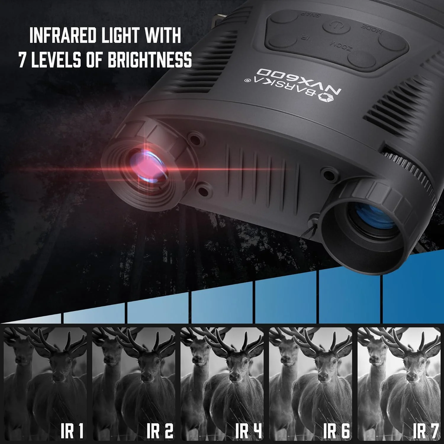 دوربین دوچشمی دید در شب دیجیتال BARSKA NVX600 – بزرگنمایی 7 برابر، زوم 2 برابر، دید در شب 300 متر، حالت روز/شب، ضبط عکس و فیلم، خروجی USB/AV، قابلیت نصب روی سه پایه، دارای کیف حمل