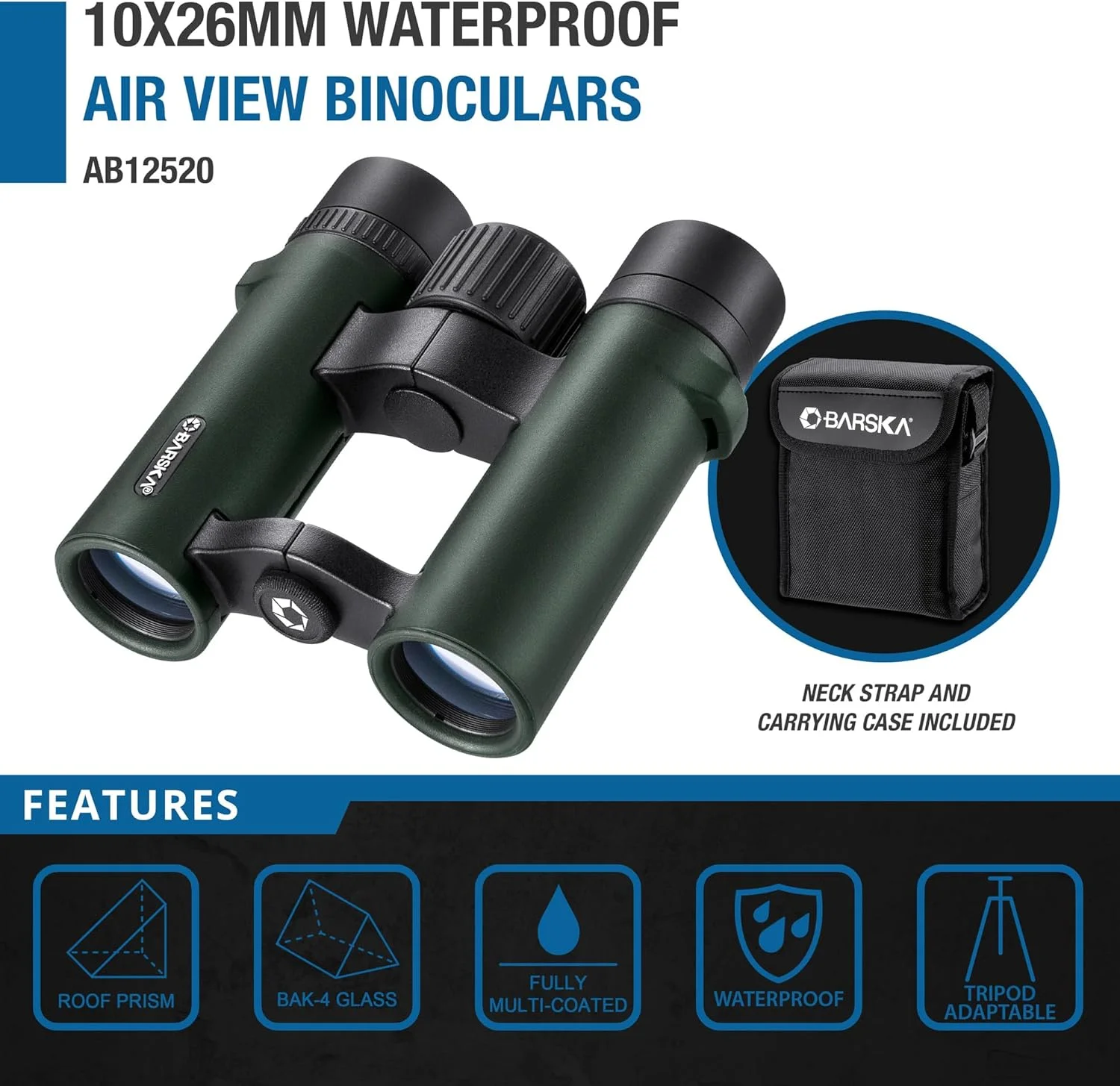 دوربین دوچشمی ضدآب BARSKA AB12520 Air View 10x26 برای تماشای پرندگان، پیادهروی، ورزش، تئاتر و غیره، سبز دوربین دوچشمی ضدآب BARSKA AB12520 Air View 10x26 برای تماشای پرندگان، پیادهروی، ورزش، تئاتر و غیره، سبز