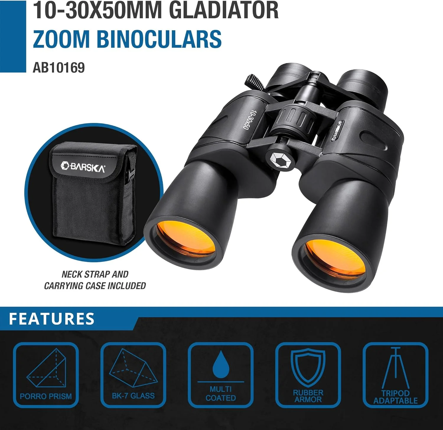 دوربین دوچشمی زوم Gladiator Barska 10-30x50 – دوربین دوچشمی زوم دوربرد برای تماشای پرندگان، رصد ستارگان و شکار، لنزهای چند لایه، سازگار با سه پایه، دید شفاف در فضای باز