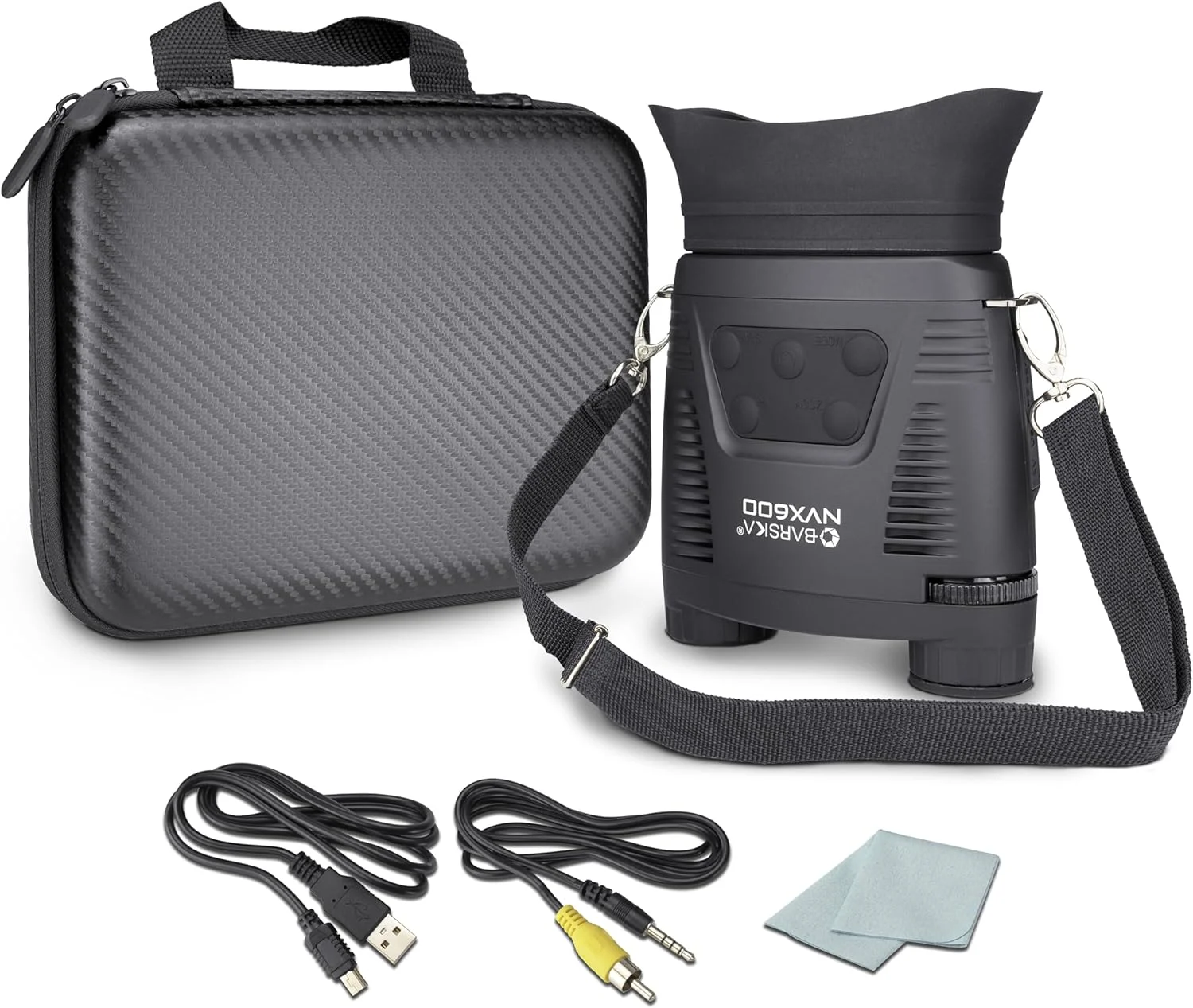 دوربین دوچشمی دید در شب دیجیتال BARSKA NVX600 – بزرگنمایی 7 برابر، زوم 2 برابر، دید در شب 300 متر، حالت روز/شب، ضبط عکس و فیلم، خروجی USB/AV، قابلیت نصب روی سه پایه، دارای کیف حمل