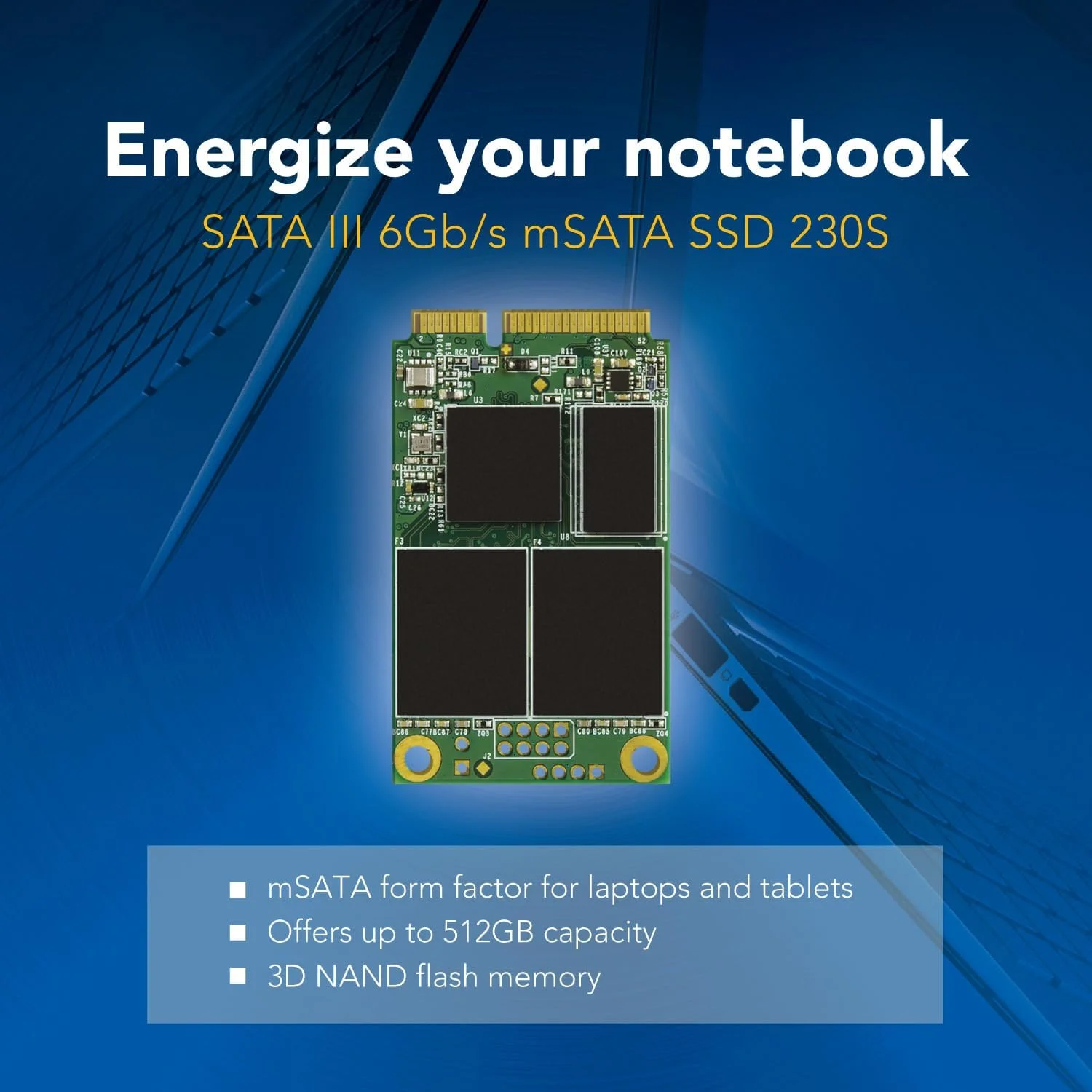 حافظه اس اس دی 64 گیگابایتی ترنسند مدل TS64GMSA230S با رابط mSATA 2.5 اینچی و SATA III 6Gb/s، رنگ نقره ای