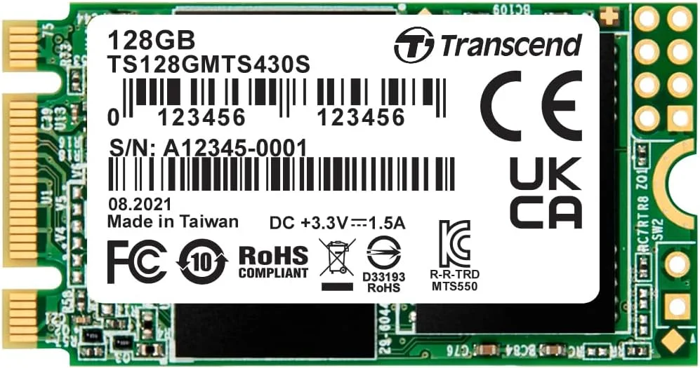 حافظه اس اس دی 128 گیگابایتی M.2 ترنسند مدل 430S با رابط SATA III 6Gb/s، رنگ نقره ای