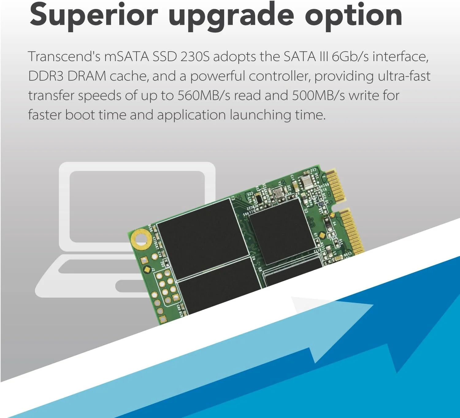 حافظه اس اس دی 64 گیگابایتی ترنسند مدل TS64GMSA230S با رابط mSATA 2.5 اینچی و SATA III 6Gb/s، رنگ نقره ای