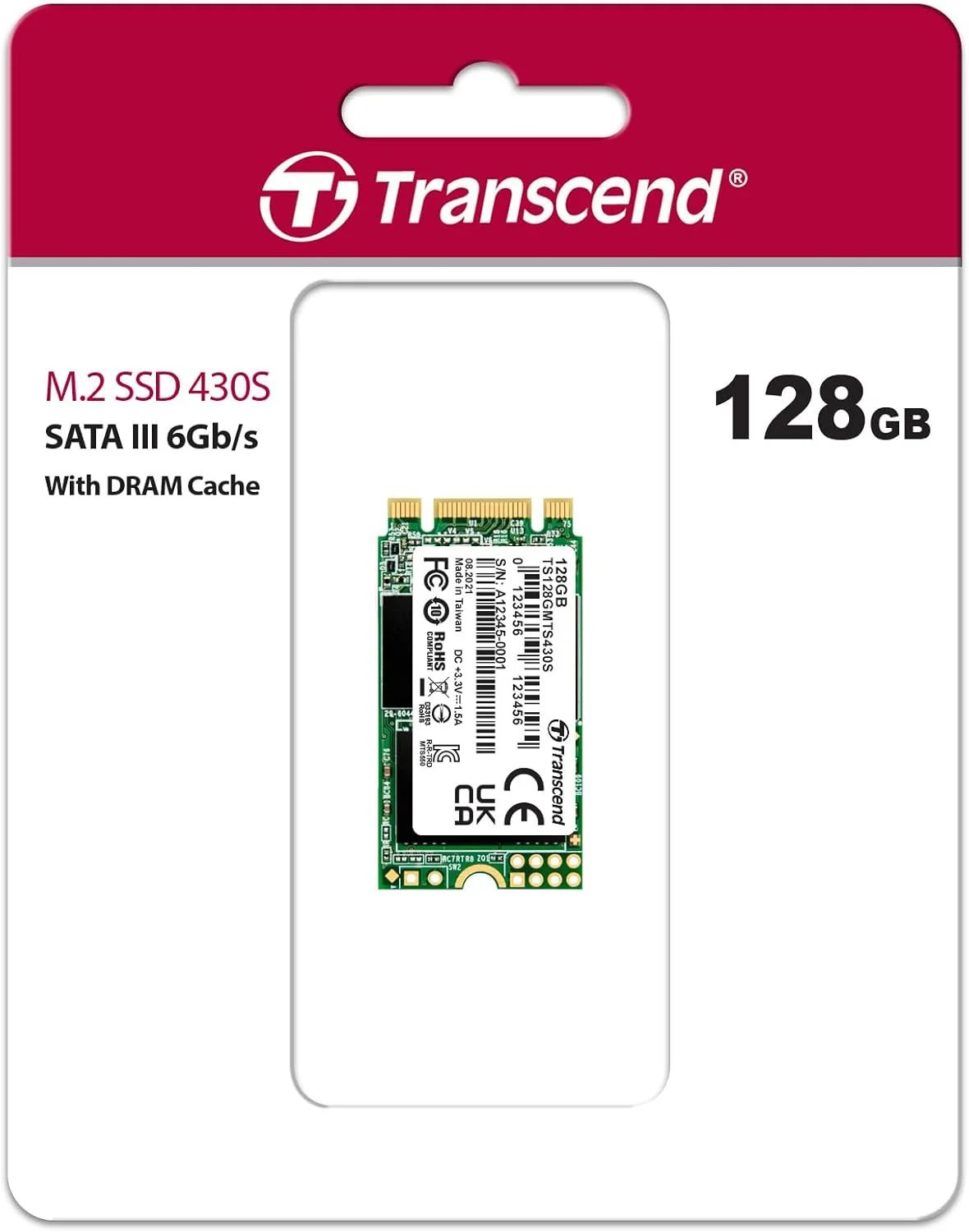 حافظه اس اس دی 128 گیگابایتی M.2 ترنسند مدل 430S با رابط SATA III 6Gb/s، رنگ نقره ای