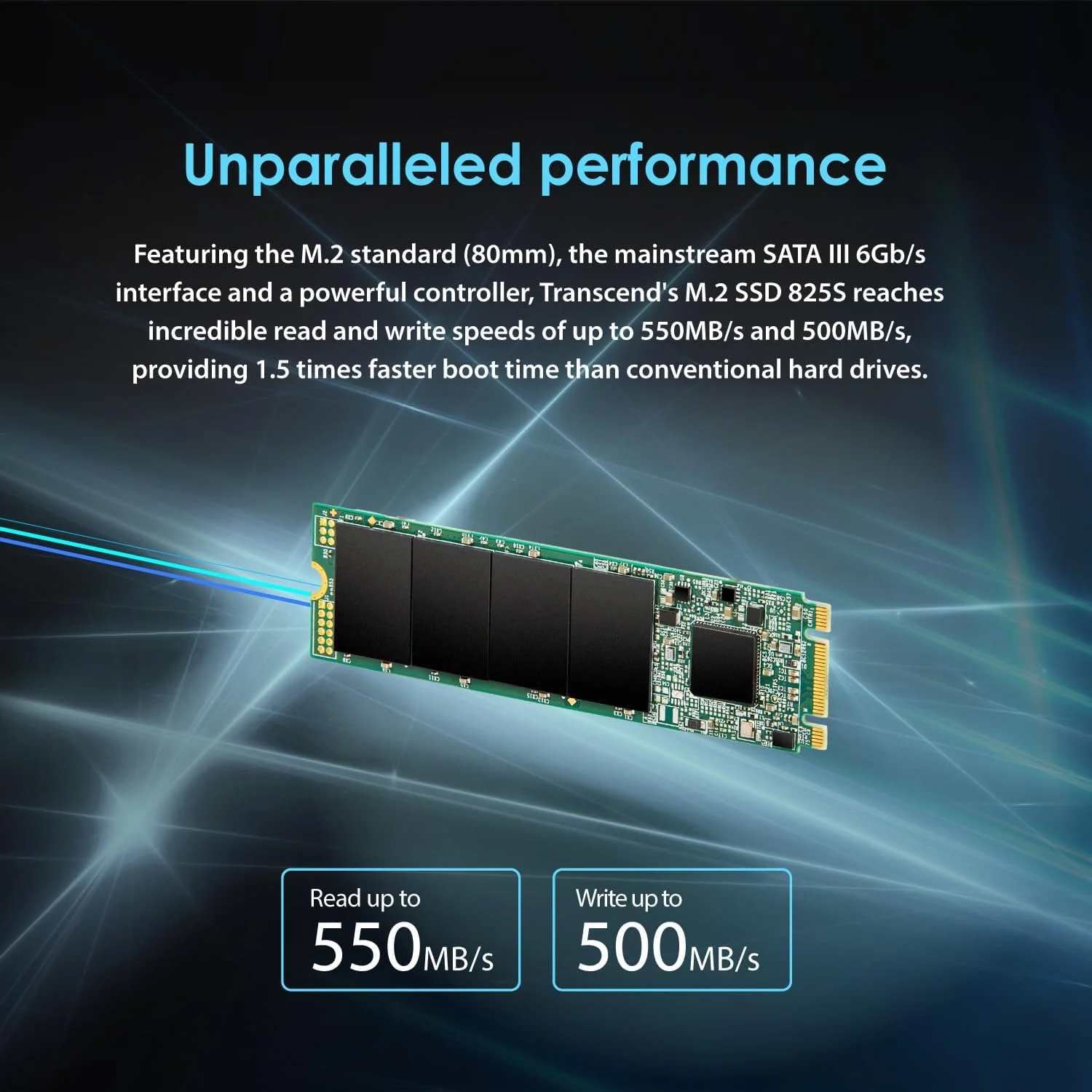 حافظه اس اس دی ترنسند MTS825S با ظرفیت 500 گیگابایت، M.2 SATA III