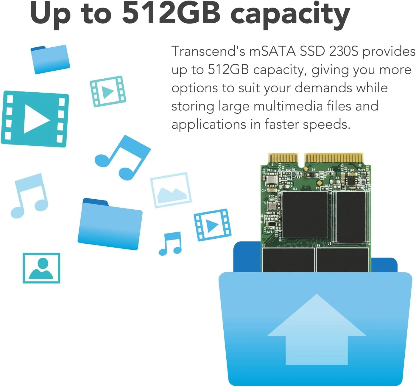 حافظه اس اس دی 64 گیگابایتی ترنسند مدل TS64GMSA230S با رابط mSATA 2.5 اینچی و SATA III 6Gb/s، رنگ نقره ای