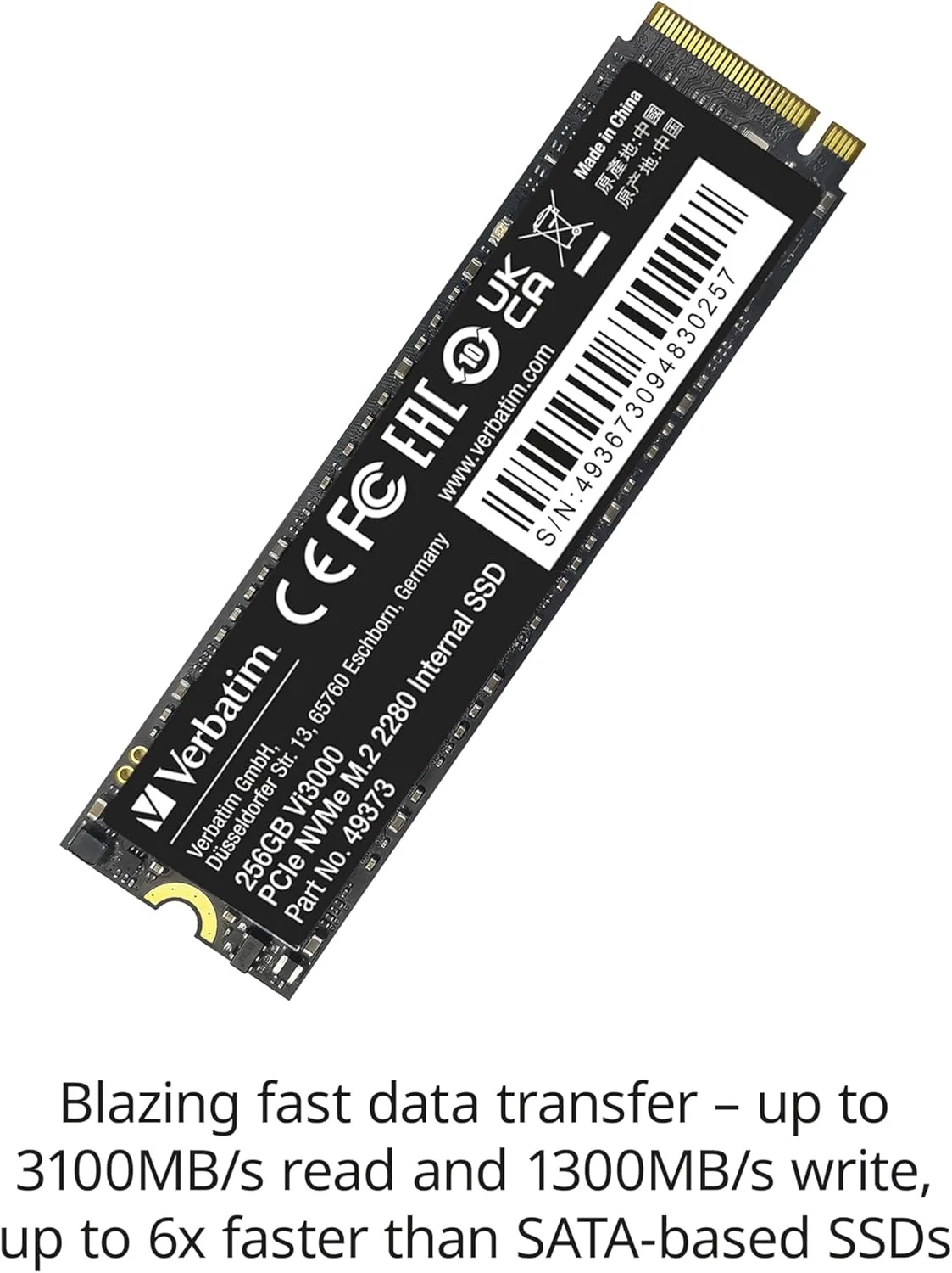 حافظه اس اس دی داخلی ورباتیم Vi3000 NVMe M.2، درایو اس اس دی داخلی با ظرفیت ذخیره سازی 2 ترابایت، درایو حالت جامد با رابط PCIe Gen 3، مشکی