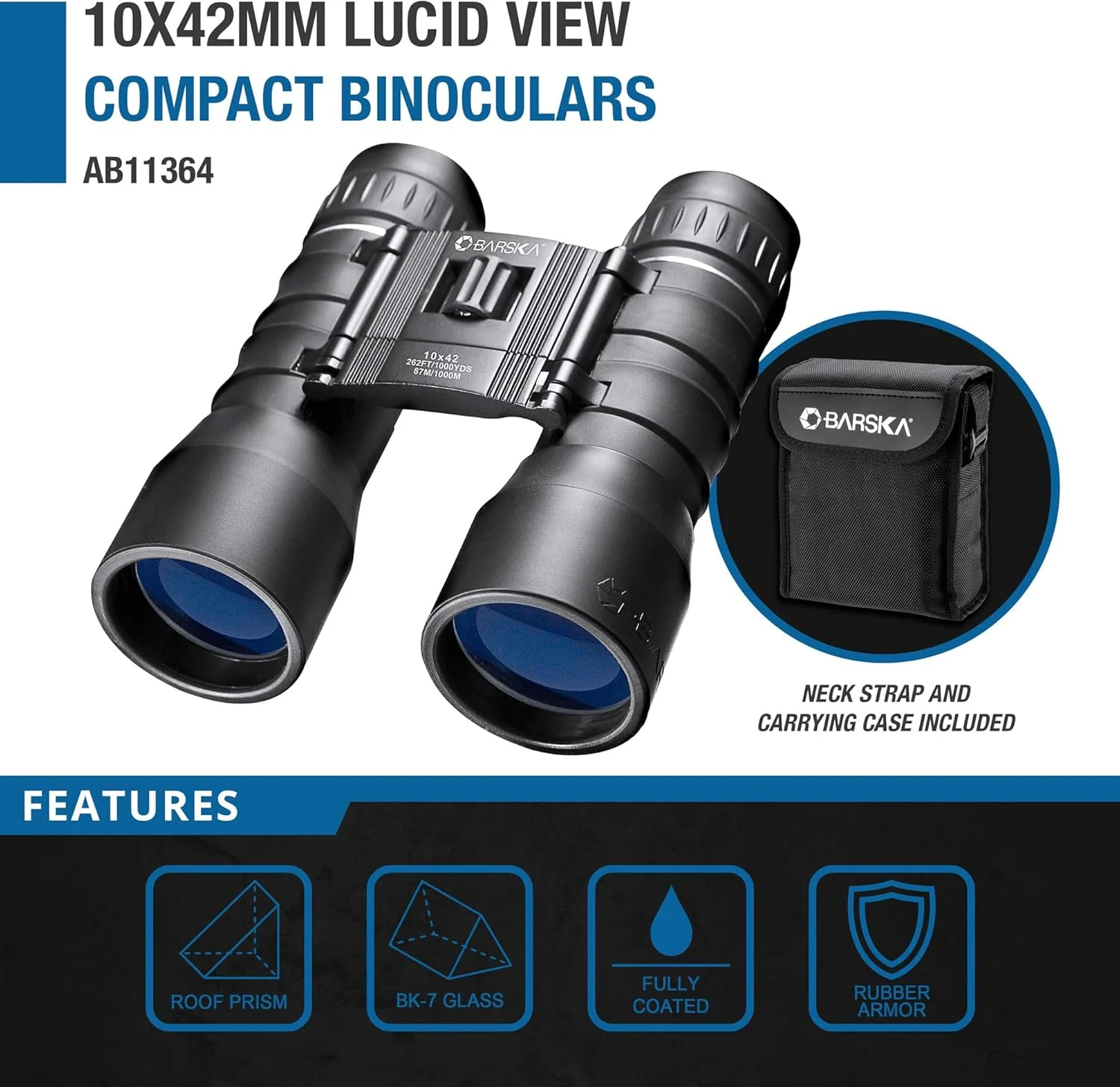 دوربین دوچشمی فشرده بارسکا Lucid View - منشور سقفی با پوشش کامل، فوکوس مرکزی، دوربین دوچشمی سبک وزن برای تماشای پرندگان، پیاده روی و مسافرت