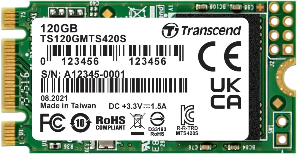 حافظه اس اس دی 120 گیگابایتی ترنسند مدل MTS420S با رابط SATA III 6Gb/s و فرم فاکتور M.2 42mm سرعت خواندن/نوشتن تا 530/480 مگابایت بر ثانیه