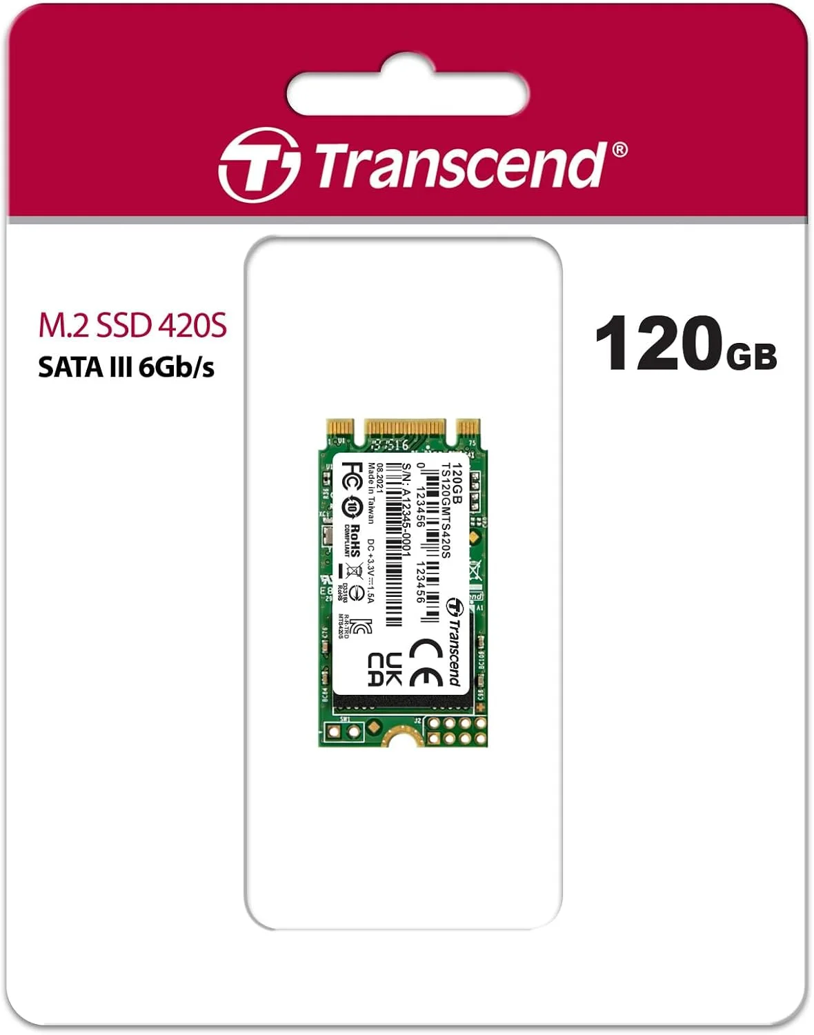 حافظه اس اس دی 120 گیگابایتی ترنسند مدل MTS420S با رابط SATA III 6Gb/s و فرم فاکتور M.2 42mm سرعت خواندن/نوشتن تا 530/480 مگابایت بر ثانیه