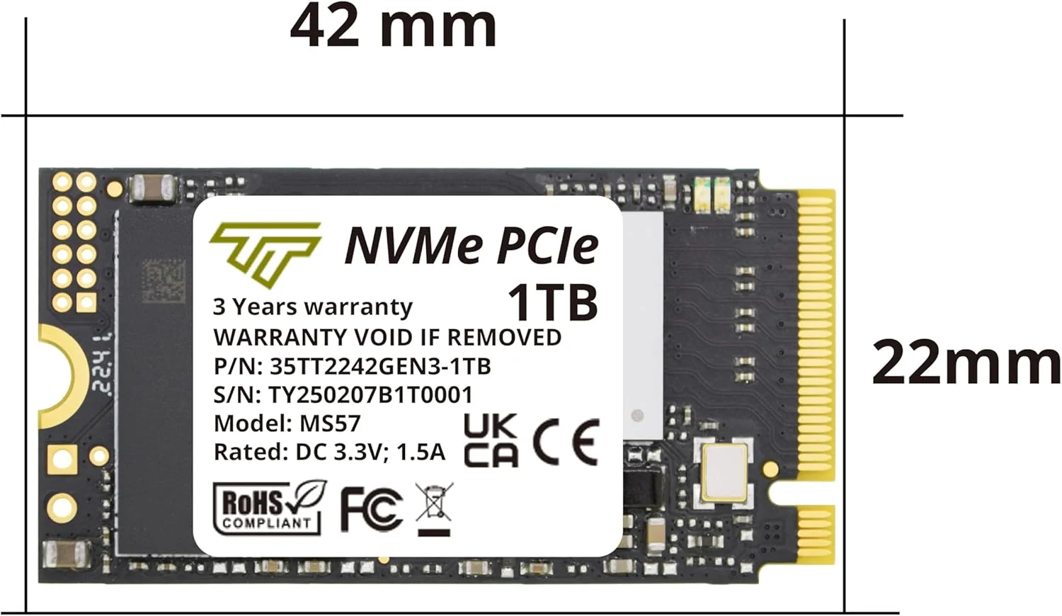 حافظه اس اس دی Timetec 1TB M.2 2242 NVMe PCIe Gen3x4 3D NAND TLC سرعت خواندن/نوشتن تا 2,100/1,600 مگابایت بر ثانیه سازگار با Lenovo Thinkpad E15 / ThinkPad 11e Yoga Gen 6، لپ تاپ و کامپیوتر
