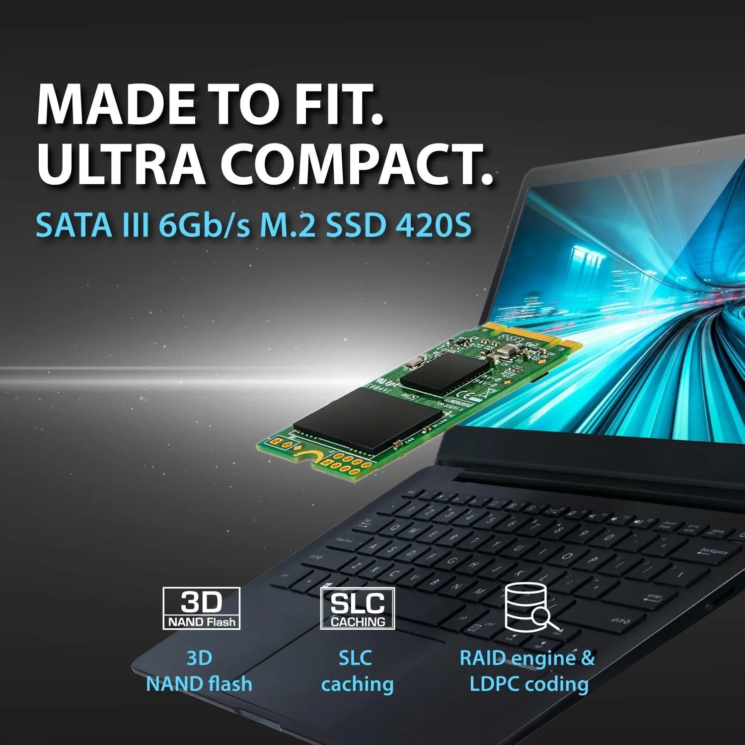 حافظه اس اس دی 120 گیگابایتی ترنسند مدل MTS420S با رابط SATA III 6Gb/s و فرم فاکتور M.2 42mm سرعت خواندن/نوشتن تا 530/480 مگابایت بر ثانیه