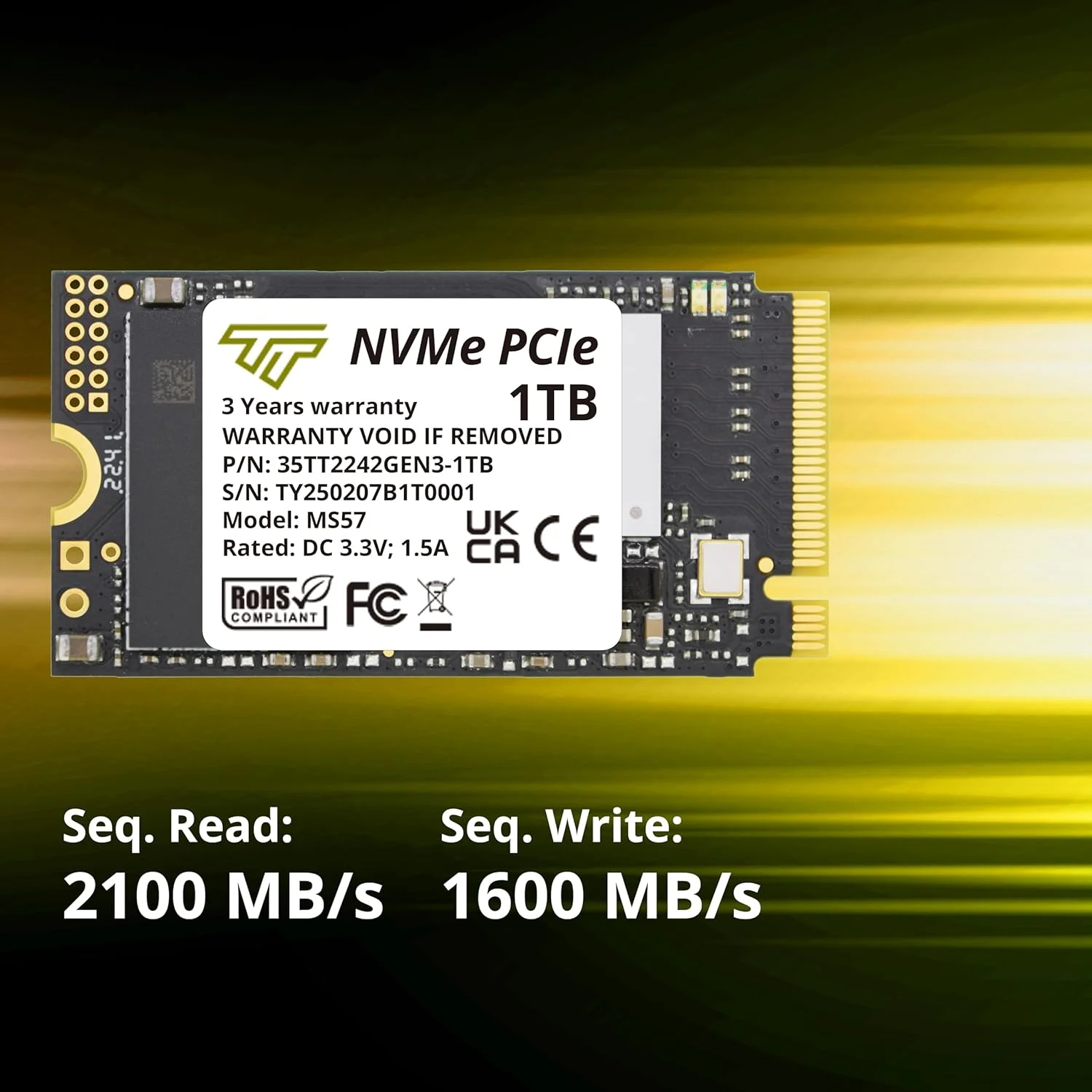حافظه اس اس دی Timetec 1TB M.2 2242 NVMe PCIe Gen3x4 3D NAND TLC سرعت خواندن/نوشتن تا 2,100/1,600 مگابایت بر ثانیه سازگار با Lenovo Thinkpad E15 / ThinkPad 11e Yoga Gen 6، لپ تاپ و کامپیوتر