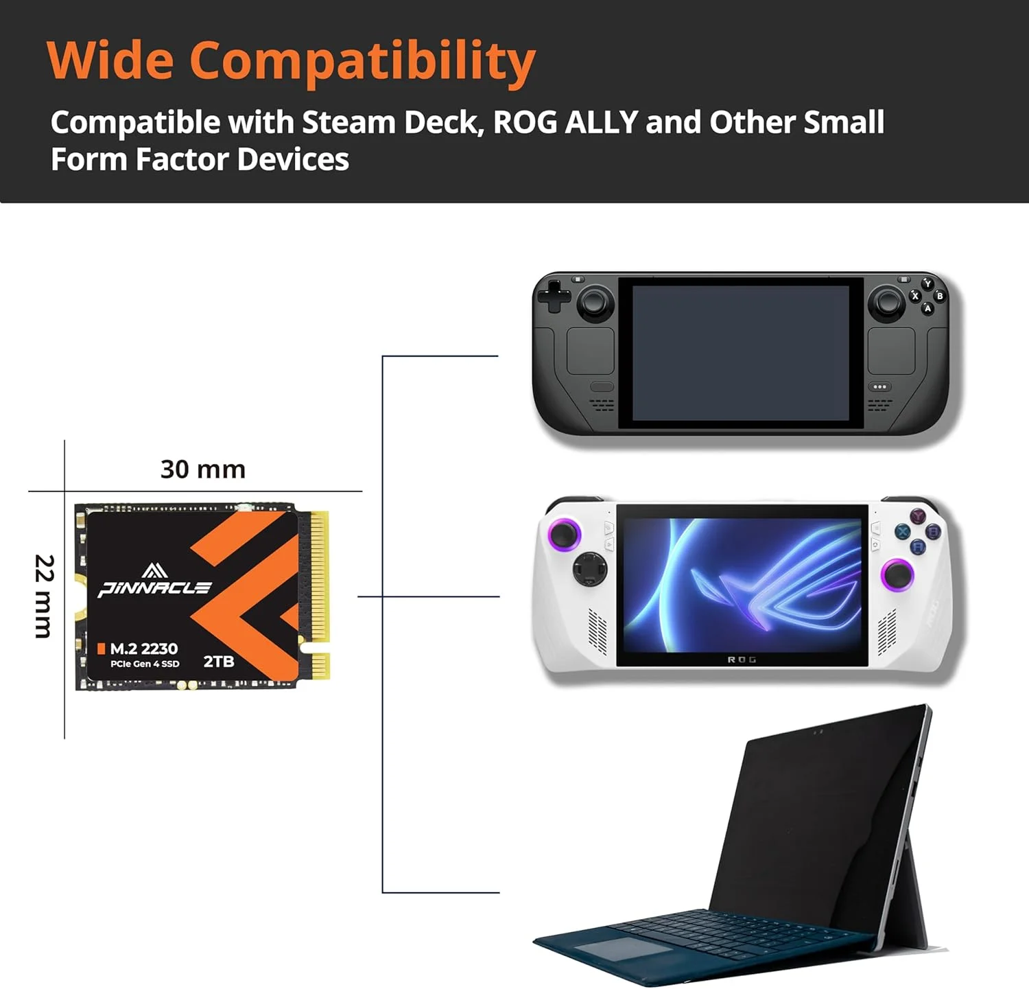 درایو اس اس دی 2 ترابایتی Timetec M.2 2230 NVMe PCIe Gen4x4 با سرعت خواندن تا 7000 مگابایت بر ثانیه، سازگار با Steam Deck، ASUS ROG Ally، Microsoft Surface Pro 9/8/7+/X، لپ تاپ 3/4/Go/Book3 و مینی کامپیوترها