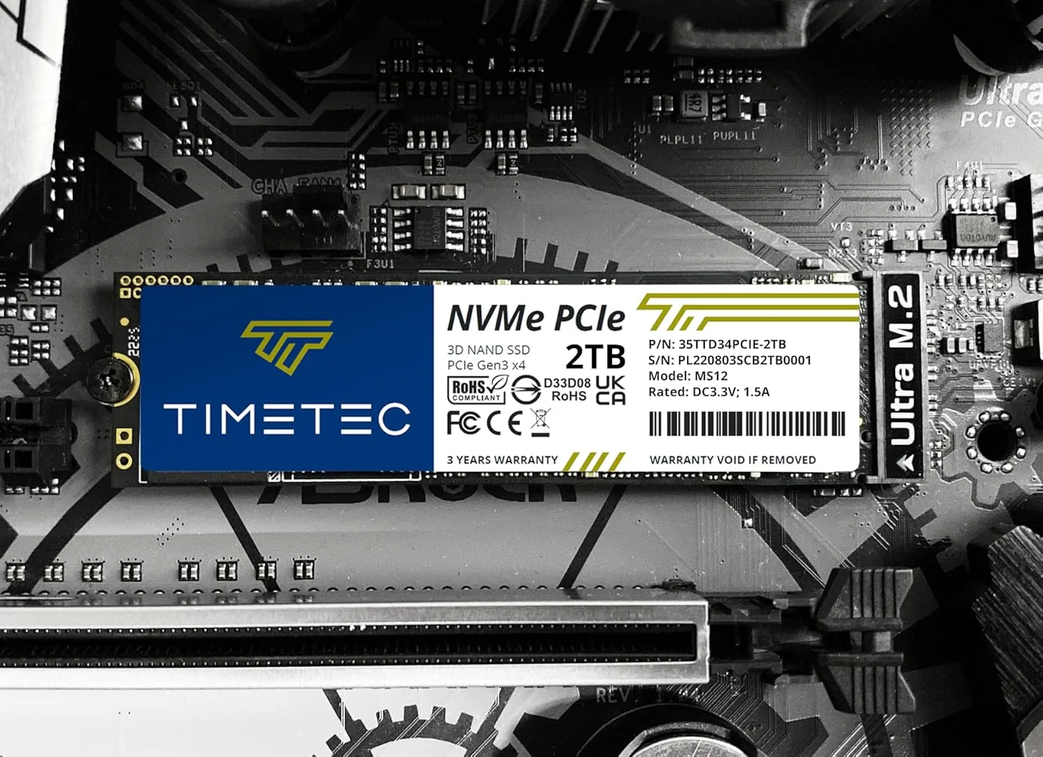درایو حالت جامد داخلی Timetec 2TB SSD NVMe PCIe Gen3x4 8Gb/s M.2 2280 3D NAND با سرعت خواندن/نوشتن بالا تا 3,400/3,000 مگابایت بر ثانیه برای کامپیوتر، لپ تاپ و دسکتاپ