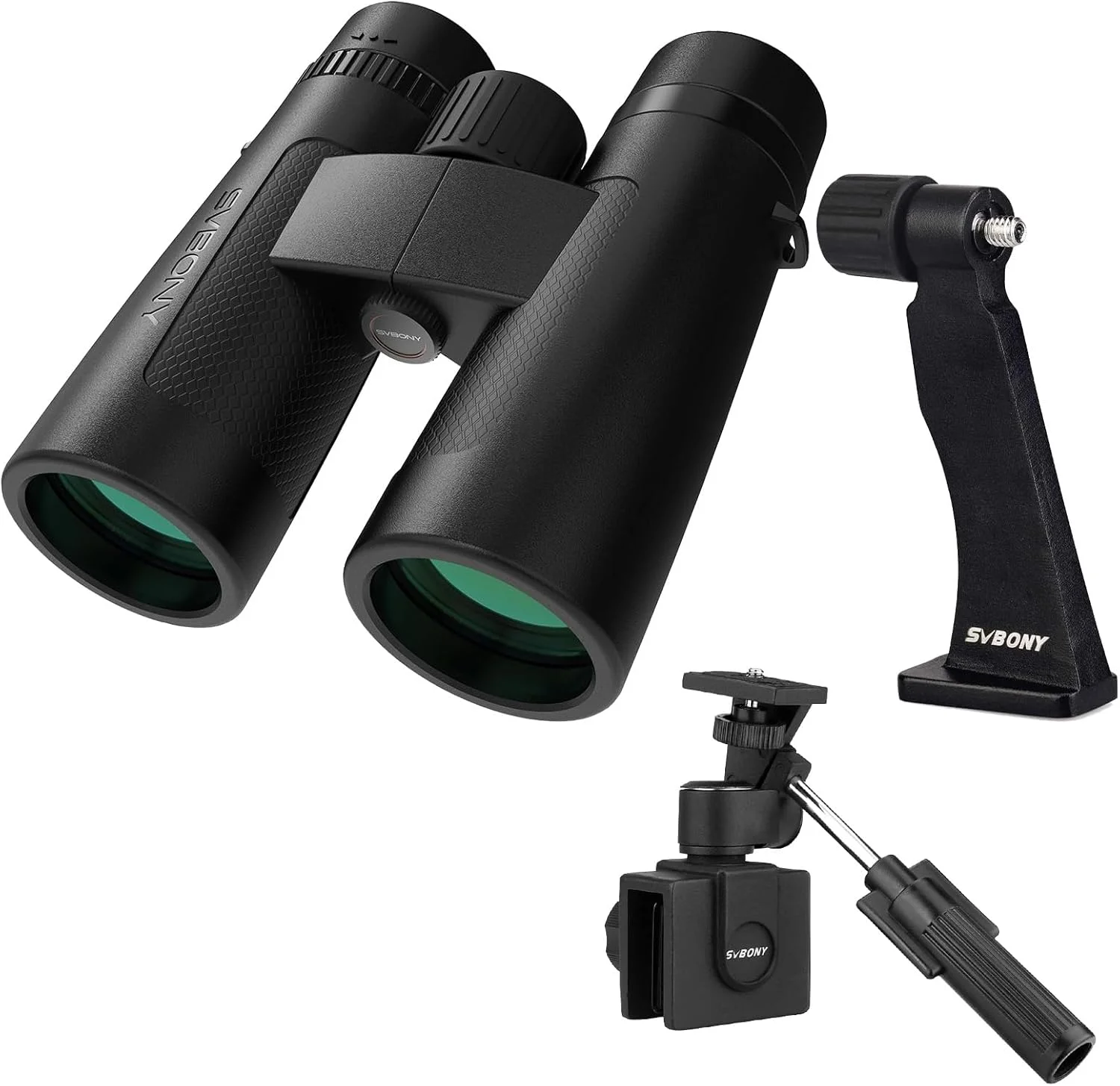 دوربین دوچشمی ED 10x42 SV202 ارتقا یافته SVBONY، پایه فلزی دوربین دوچشمی، پایه فلزی شیشه خودرو، مجهز به عدسی‌های پراکندگی بسیار کم برای تماشای پرندگان، سیستم اپتیک BAK4 و FMC، پایه استاندارد 1/4 اینچ - 20