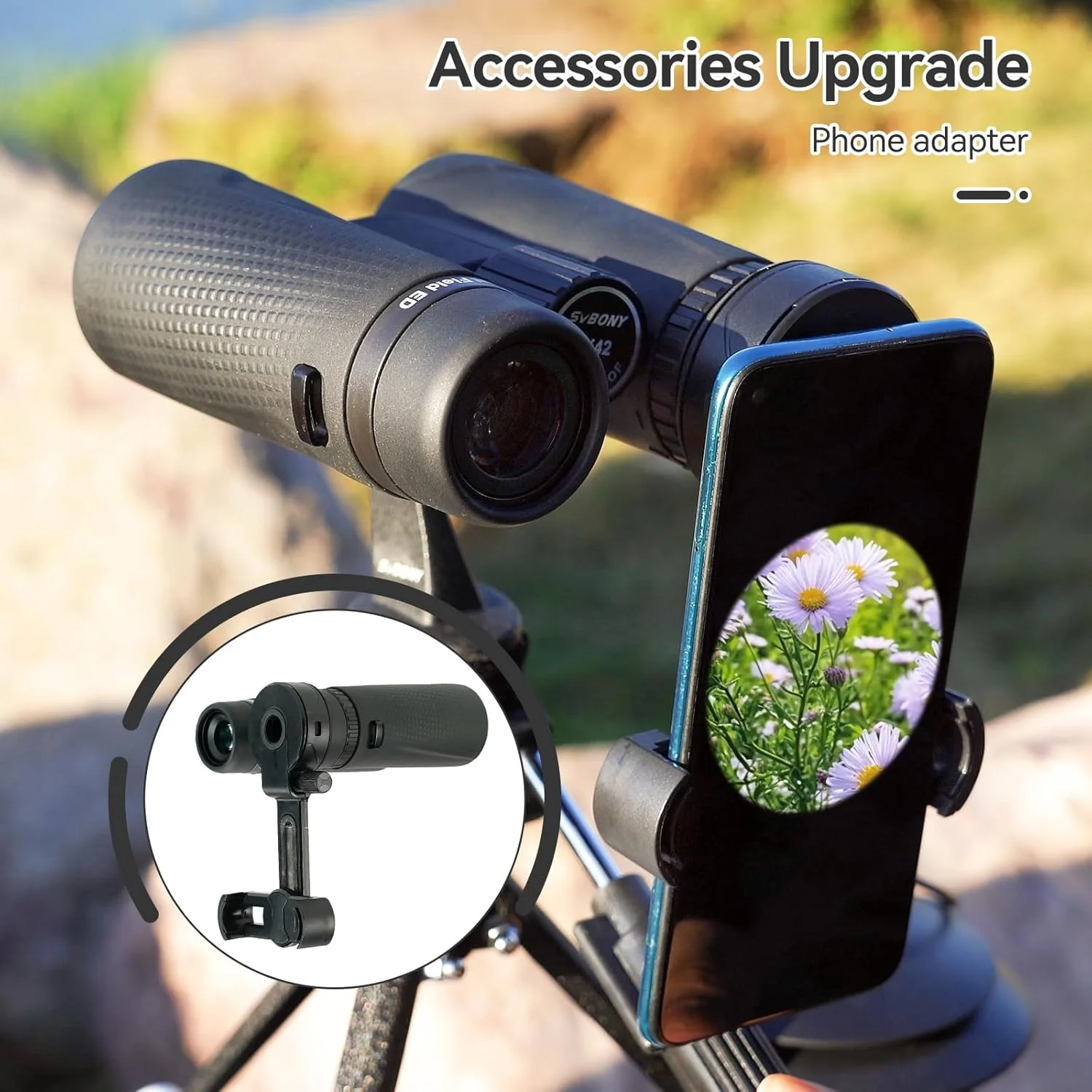 دوربین دوچشمی SVBONY SA205 برای بزرگسالان، 10x42 با میدان دید تخت، شیشه ED، به همراه آداپتور تلفن ارتقا یافته، ضد آب با بند برای تماشای پرندگان