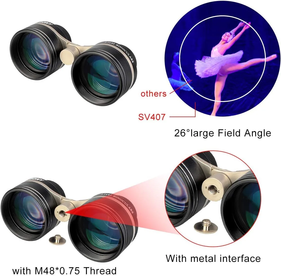 دوربین دوچشمی عریض SVBONY SV407 2.1x42mm به همراه آداپتور سه پایه برای رصد ماه