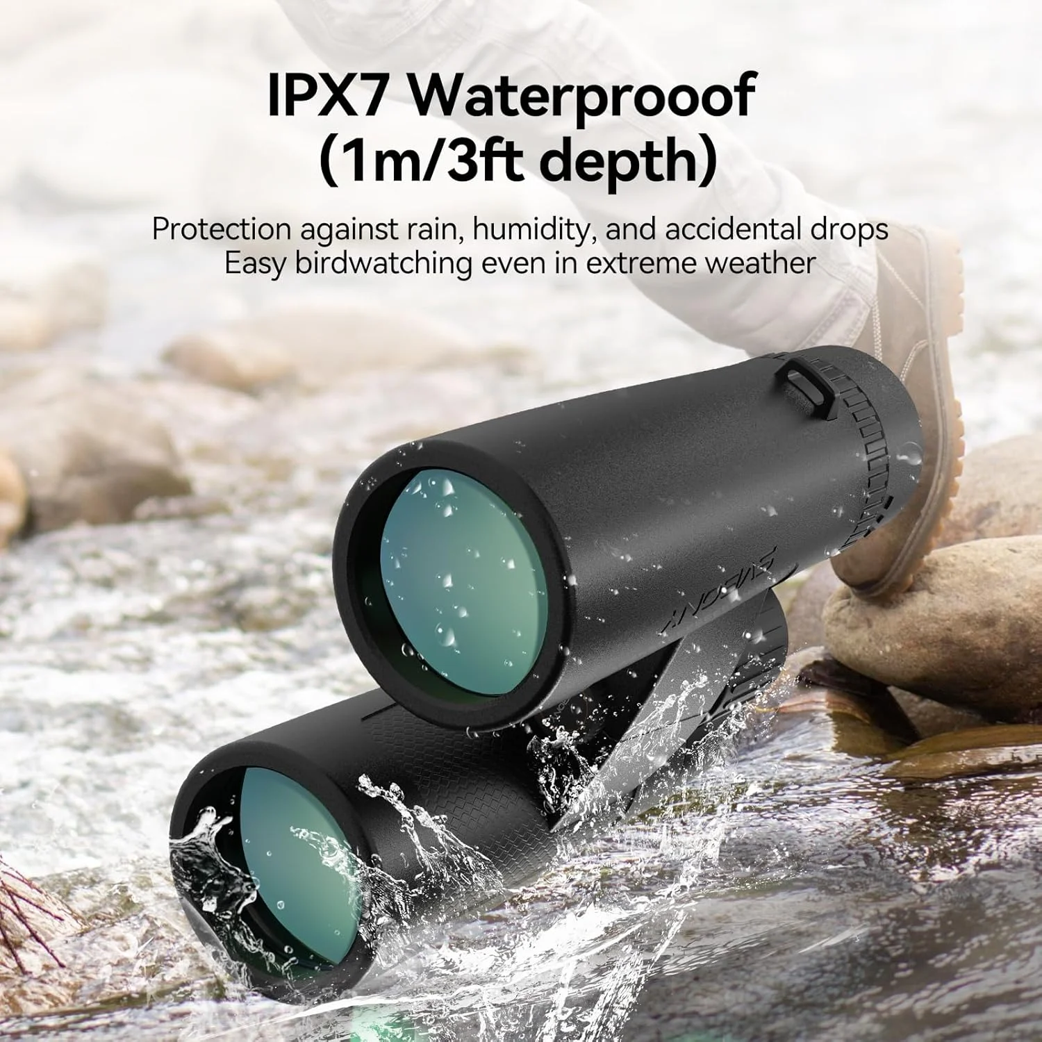 دوربین دوچشمی SVBONY SV202 8x32 ED به همراه آداپتور سه پایه فلزی، دارای لنزهای ED با پراکندگی بسیار کم برای تماشای پرندگان، سیستم اپتیک BAK4 و FMC، زاویه دید گسترده و ضد آب IPX7