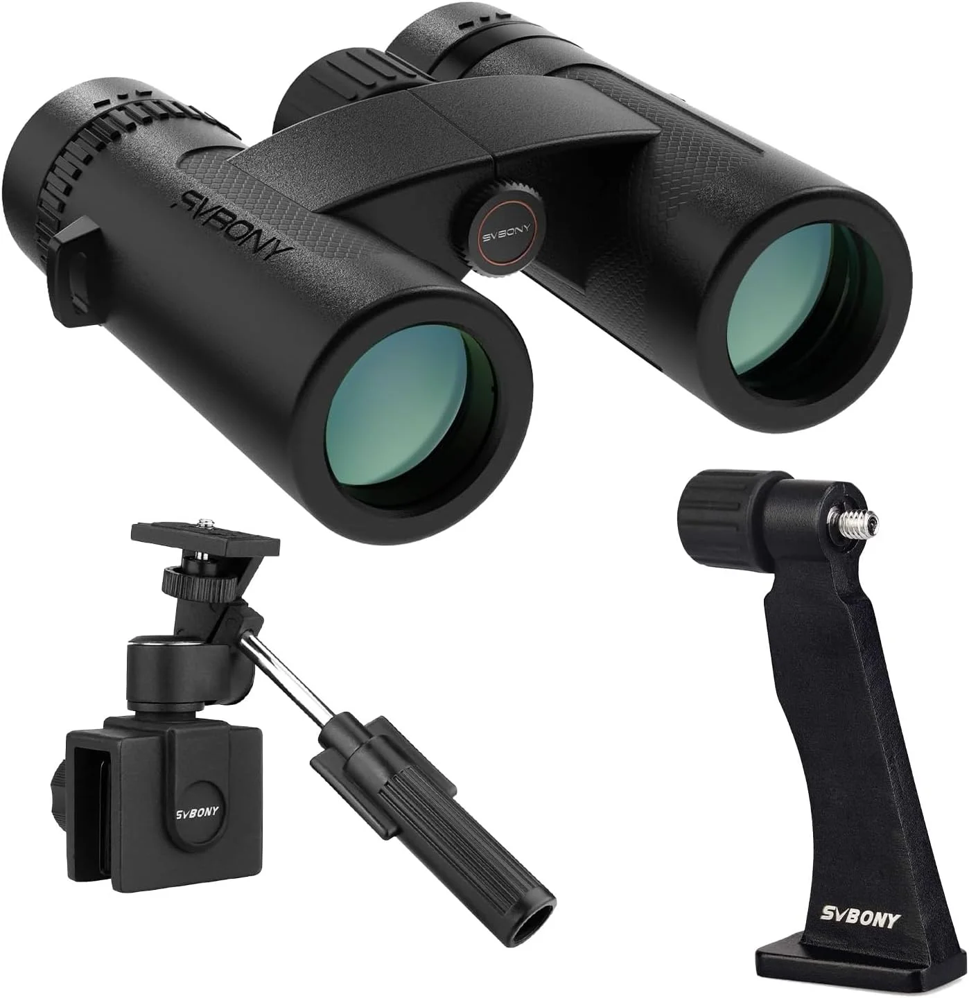 دوربین دوچشمی SVBONY مدل SV202 8x32 ED ارتقا یافته، پایه فلزی دوربین دوچشمی، پایه فلزی شیشه خودرو، مجهز به عدسی‌های با پراکندگی بسیار کم، سیستم اپتیکی BAK4 و FMC، سوکت استاندارد 1/4 اینچ - 20