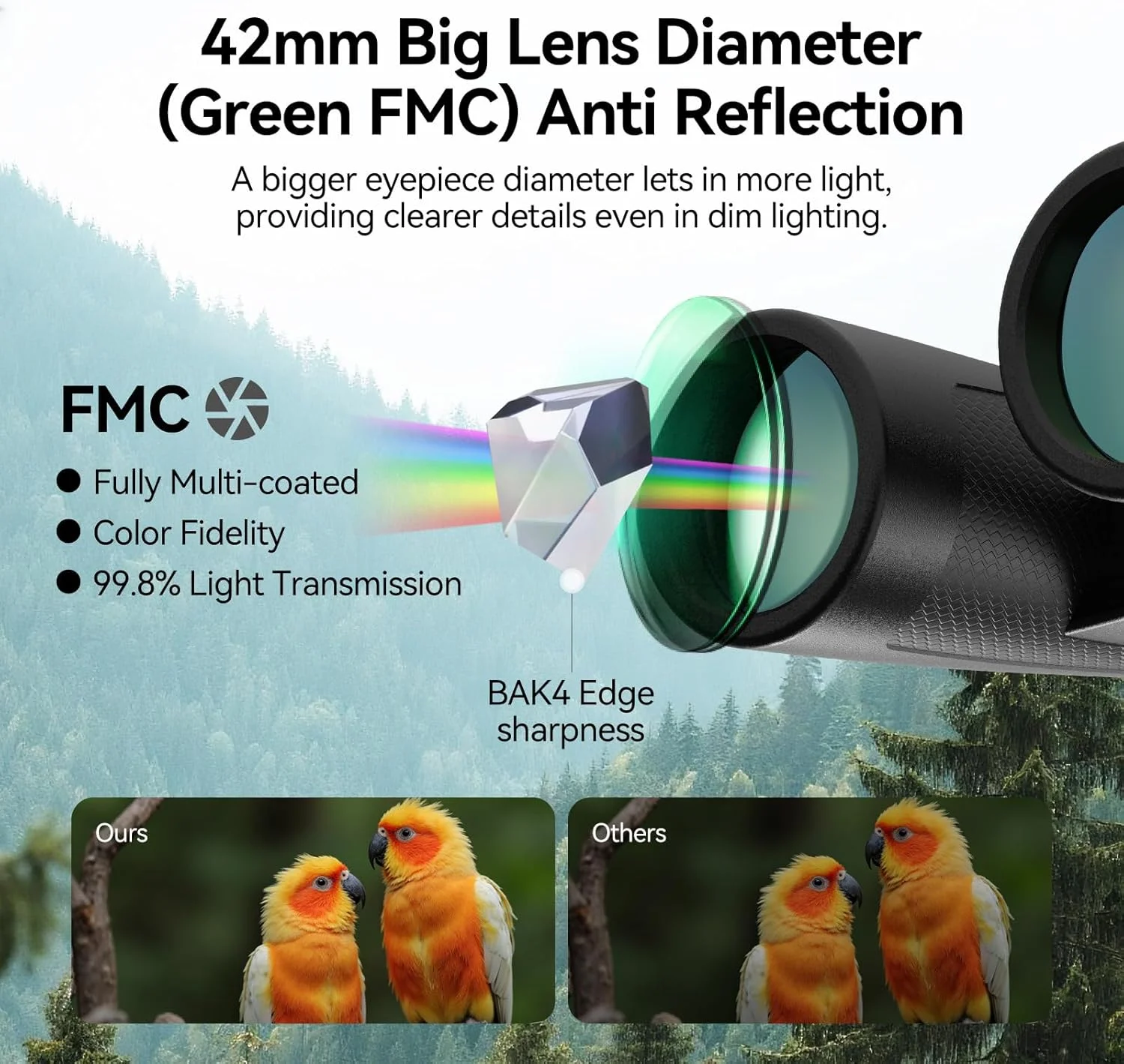 دوربین دوچشمی ED 10x42 SV202 ارتقا یافته SVBONY، پایه فلزی دوربین دوچشمی، سه پایه 54 اینچی، مجهز به عدسی های پراکندگی بسیار کم، سیستم اپتیکی BAK4 و FMC، سوکت استاندارد 1/4 اینچ-20