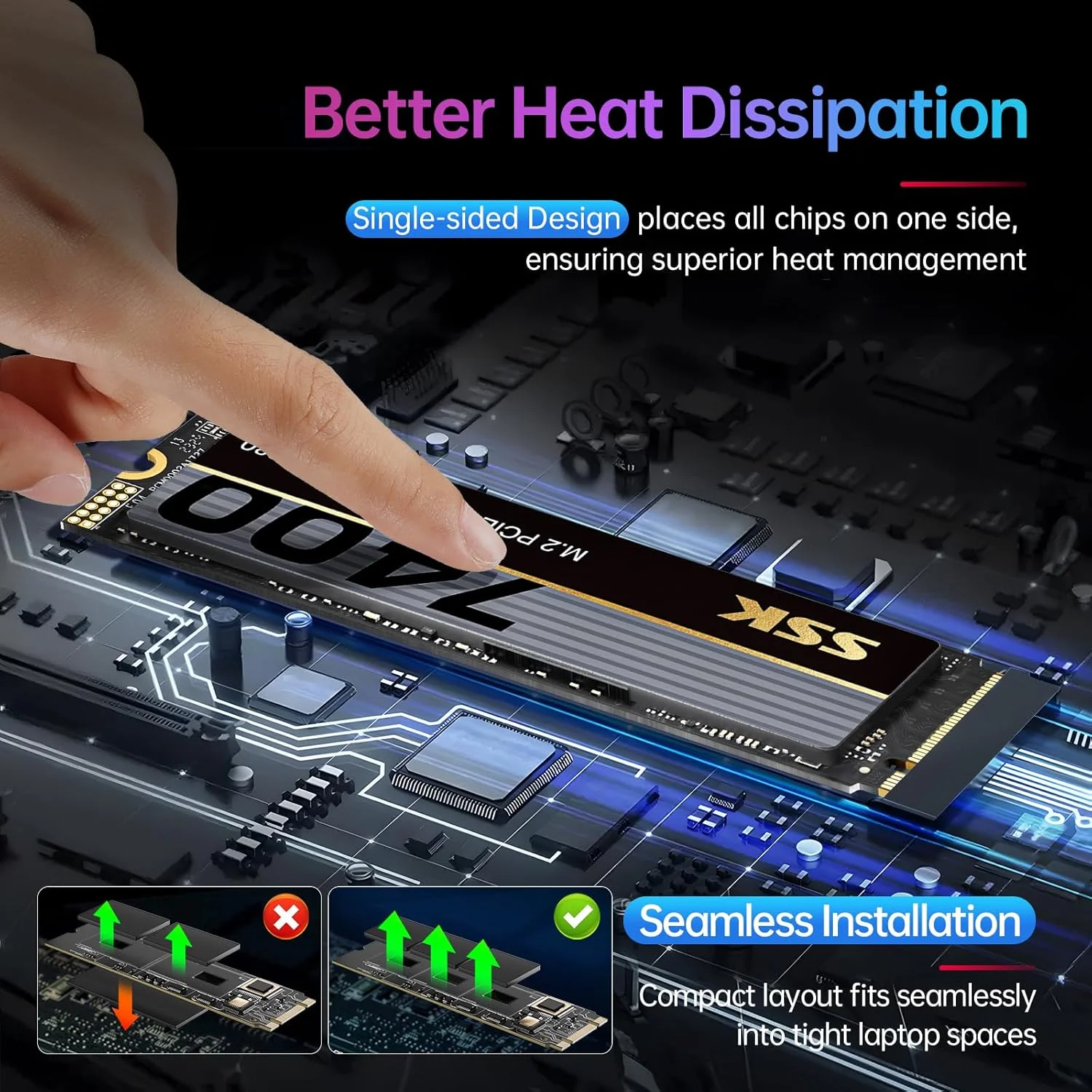 اس اس کی M.2 2280 NVME SSD 2TB PCIE4.0 GEN4x4 تا 7400 مگابایت