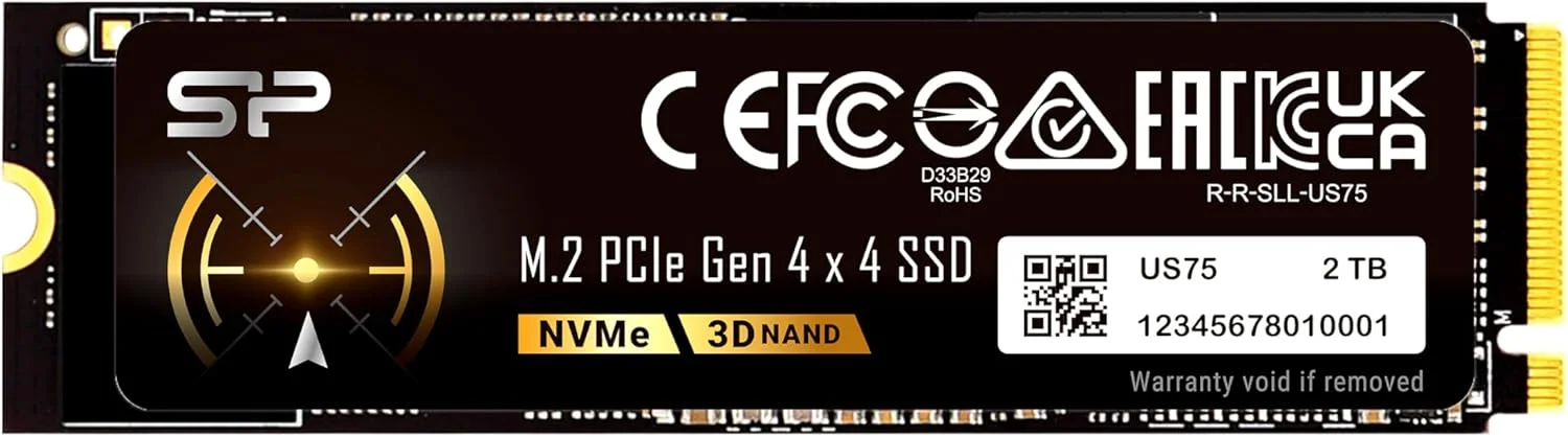 درایو حالت جامد سیلیکون پاور US75 با ظرفیت 2 ترابایت، NVMe PCIe SSD، فناوری 3D TLC NAND با کش SLC، سرعت خواندن تا 7000 مگابایت بر ثانیه، M.2 2280، ارتقاء فضای ذخیره سازی برای کامپیوتر رومیزی و لپ تاپ