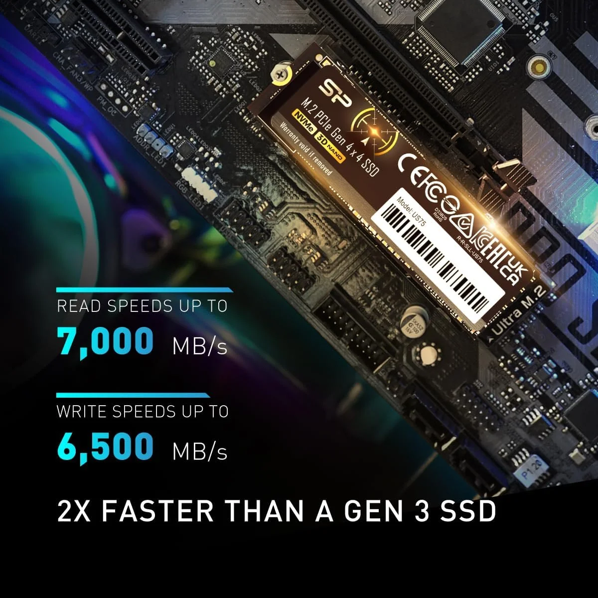 درایو حالت جامد سیلیکون پاور US75 با ظرفیت 2 ترابایت، NVMe PCIe SSD، فناوری 3D TLC NAND با کش SLC، سرعت خواندن تا 7000 مگابایت بر ثانیه، M.2 2280، ارتقاء فضای ذخیره سازی برای کامپیوتر رومیزی و لپ تاپ