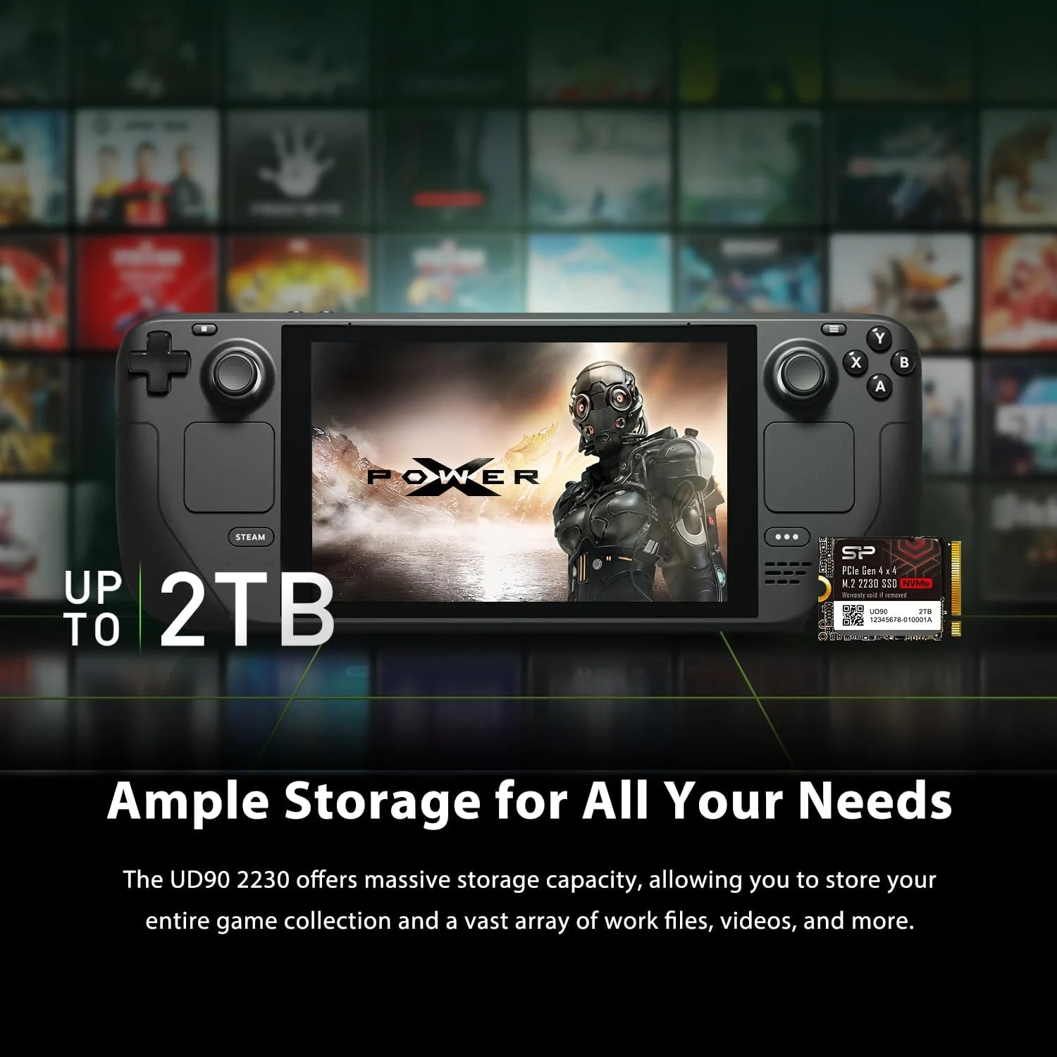 درایو حالت جامد 2 ترابایتی Silicon Power SU02KGBP44UD9007MM UD90 2230 NVMe 4.0 Gen4 PCIe M.2 با سرعت خواندن/نوشتن تا 5000/3200 مگابایت بر ثانیه، سازگار با Steam Deck