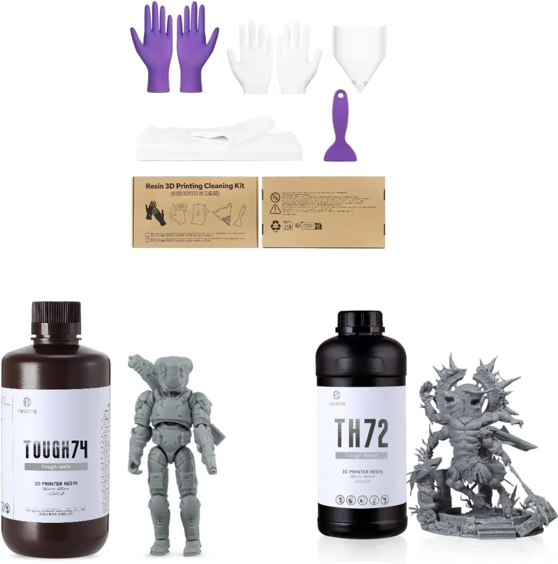 رزین پرینتر سه بعدی RESIONE مدل TH72 و رزین پرینتر Tough 74 و کیت ابزار تمیزکاری پرینت سه بعدی
