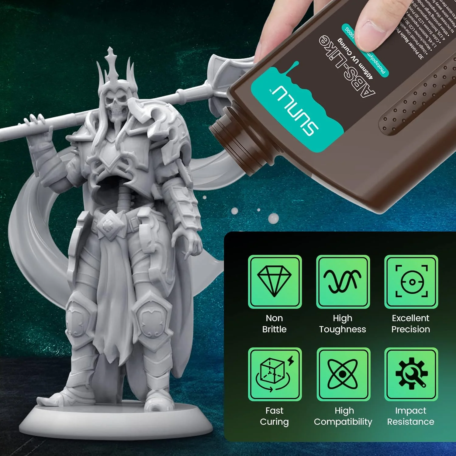 رزین پرینتر سه بعدی SUNLU مدل ABS-Like با وزن 1000 گرم، رزین فوتوپلیمر سخت شونده سریع UV با طول موج 405 نانومتر برای پرینترهای سه بعدی LCD/DLP/SLA 2K 4K 6K 8K و فیلامنت پرینتر سه بعدی SUNLU مدل PLA Plus با قطر 1.75 میلی متر، شفاف و سفید