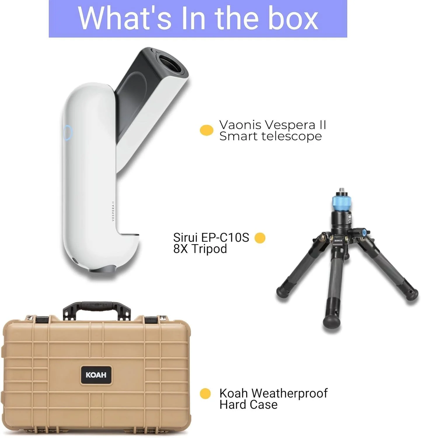 تلسکوپ هوشمند Vaonis Vespera II - دستگاه نجومی قابل حمل با قابلیت اتصال به برنامه - ایستگاه کاوش - کاملا خودکار و فوق سبک همراه با کیف سخت محافظ و سه پایه (3 قطعه)