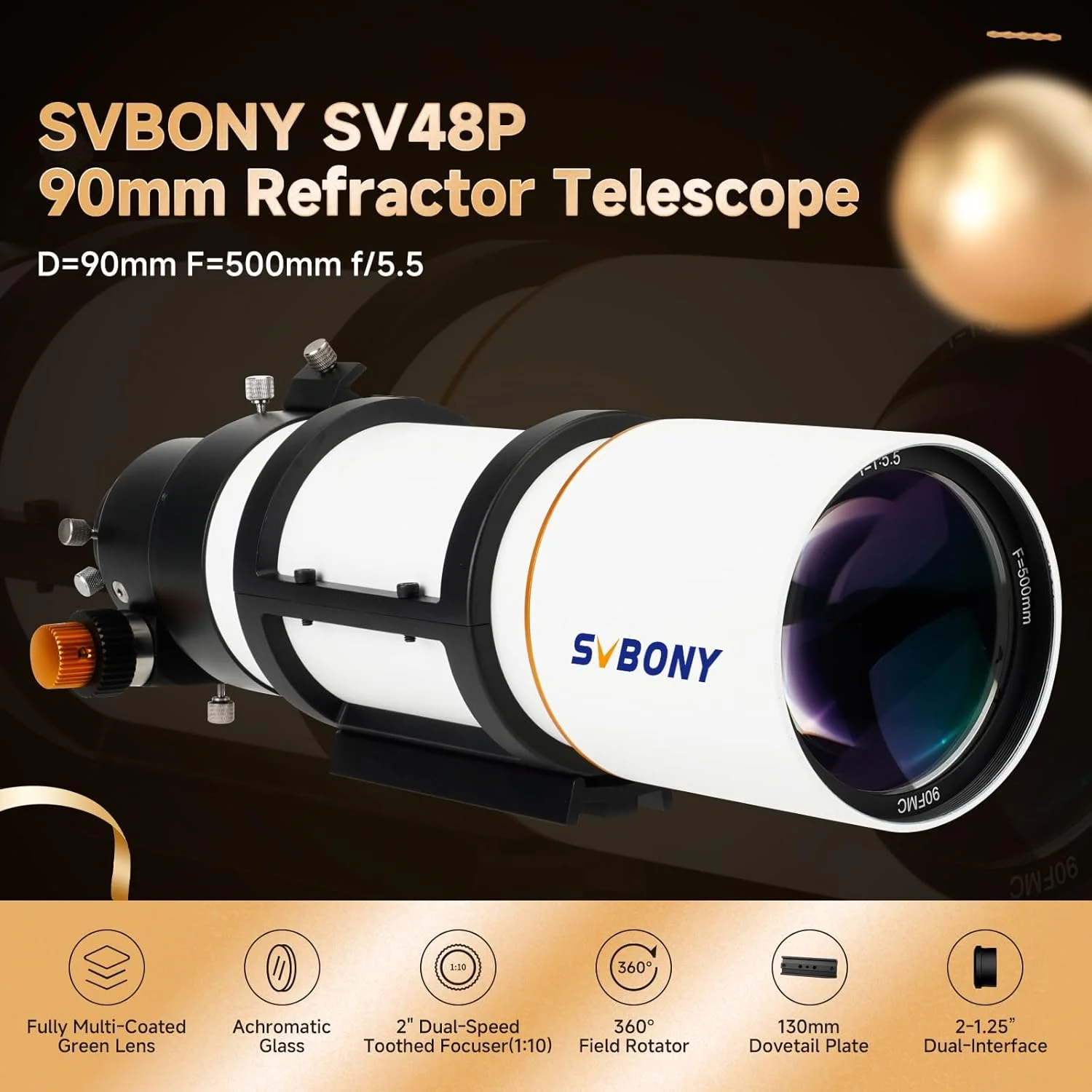 تلسکوپ SVBONY SV48P، دهانه 90 میلیمتری F5.5 انکساری OTA برای افراد مبتدی، تلسکوپ برای منجمان مبتدی، تلسکوپ برای عکاسی نجومی از اعماق آسمان و نجوم بصری تلسکوپ SVBONY SV48P، دهانه 90 میلیمتری F5.5 انکساری OTA برای افراد مبتدی، تلسکوپ برای منجمان مبتدی، تلسکوپ برای عکاسی نجومی از اعماق آسمان و نجوم بصری