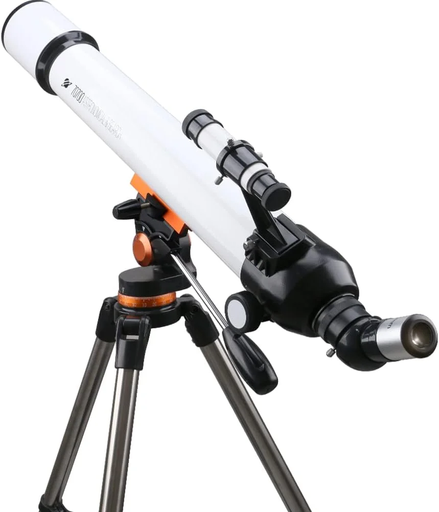 تلسکوپ با دهانه 70 میلی‌متری و فاصله کانونی 700 میلی‌متری - تلسکوپ شکستنی نجومی حرفه‌ای برای مبتدیان - با پایه تلفن، سه‌پایه استیل، کیف دستی، لنز بارلو 5X فلزی، فیلتر