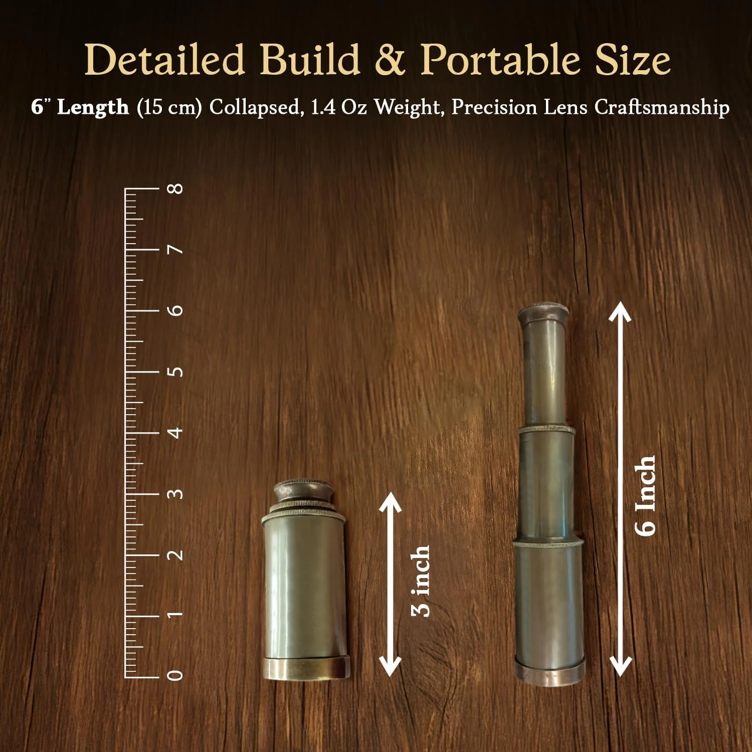 تلسکوپ برنجی دریایی ناتیکال مارت 6 اینچی با روکش عتیقه و جعبه چرمی، تلسکوپ کاپیتان کشتی برنجی، هدیه ماکت قدیمی
