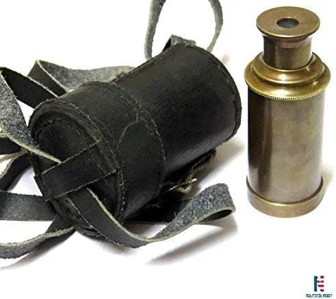 تلسکوپ برنجی دریایی ناتیکال مارت 6 اینچی با روکش عتیقه و جعبه چرمی، تلسکوپ کاپیتان کشتی برنجی، هدیه ماکت قدیمی