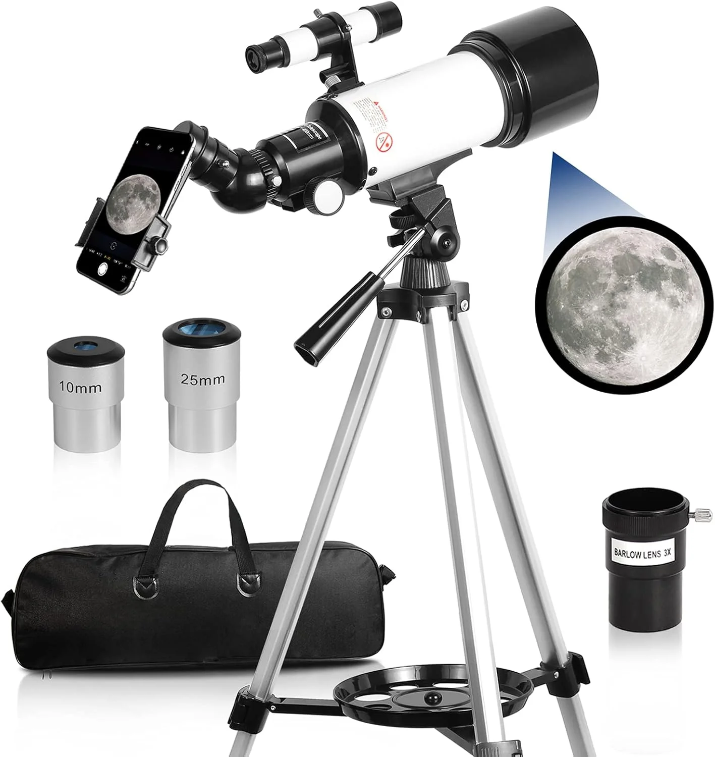 تلسکوپ های OYS برای بزرگسالان، دهانه 70 میلی متری، پایه AZ 400 میلی متری، تلسکوپ انکساری با اپتیک کاملاً چند لایه، بزرگنمایی 12 برابر، مناسب برای مبتدیان، یونیسکس، کودکان و بزرگسالان