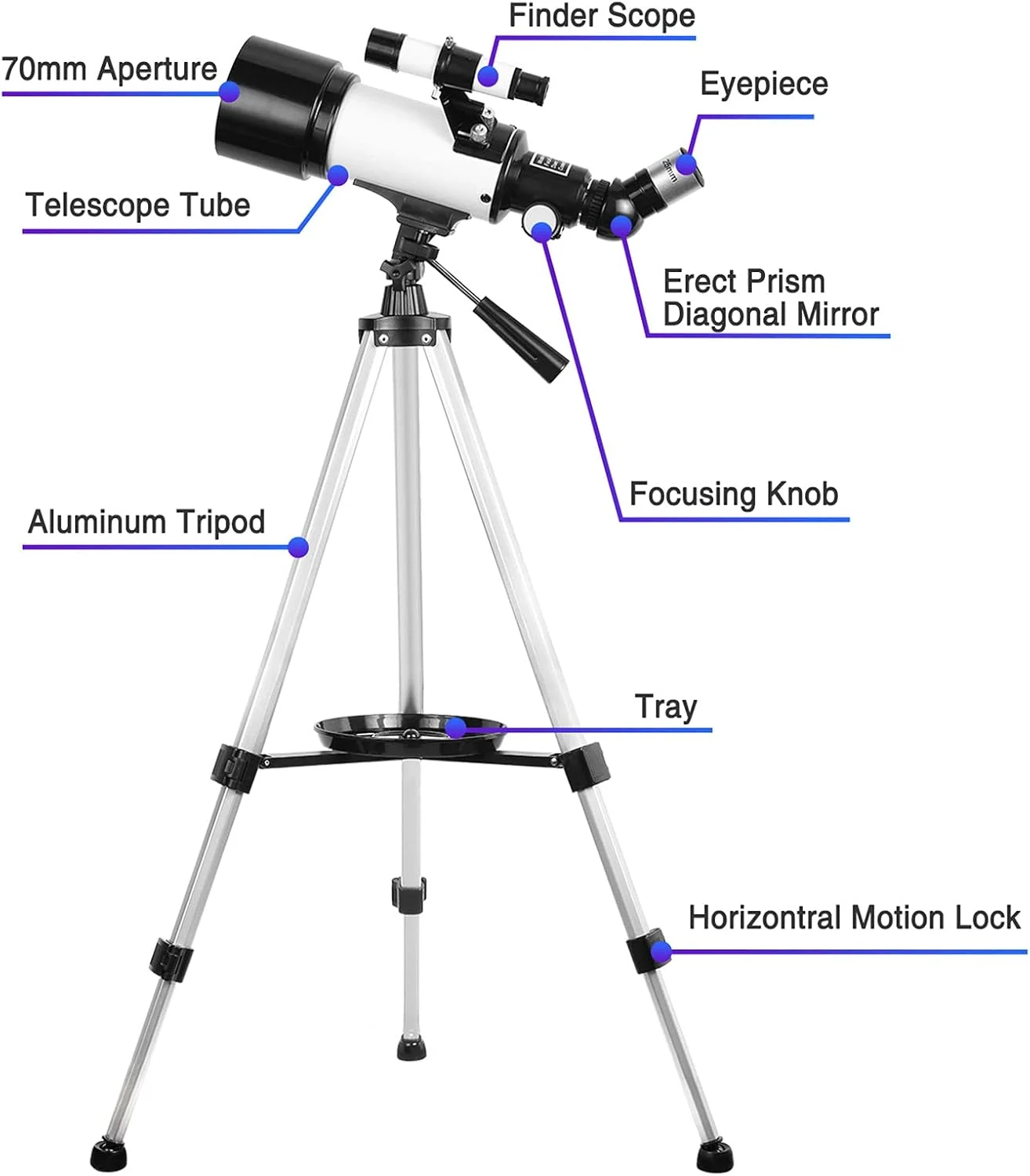 تلسکوپ های OYS برای بزرگسالان، دهانه 70 میلی متری، پایه AZ 400 میلی متری، تلسکوپ انکساری با اپتیک کاملاً چند لایه، بزرگنمایی 12 برابر، مناسب برای مبتدیان، یونیسکس، کودکان و بزرگسالان
