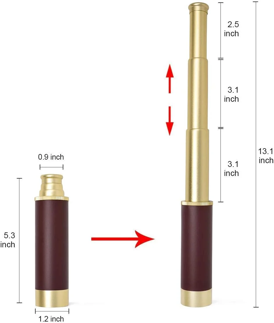تلسکوپ تک چشمی برای کودکان و بزرگسالان، تلسکوپ برنجی تاشو دستی با بزرگنمایی 25x30، دوربین دزد دریایی قابل حمل برای سفر با کشتی کروز، تماشای بازی، پیاده روی، شکار و موارد دیگر