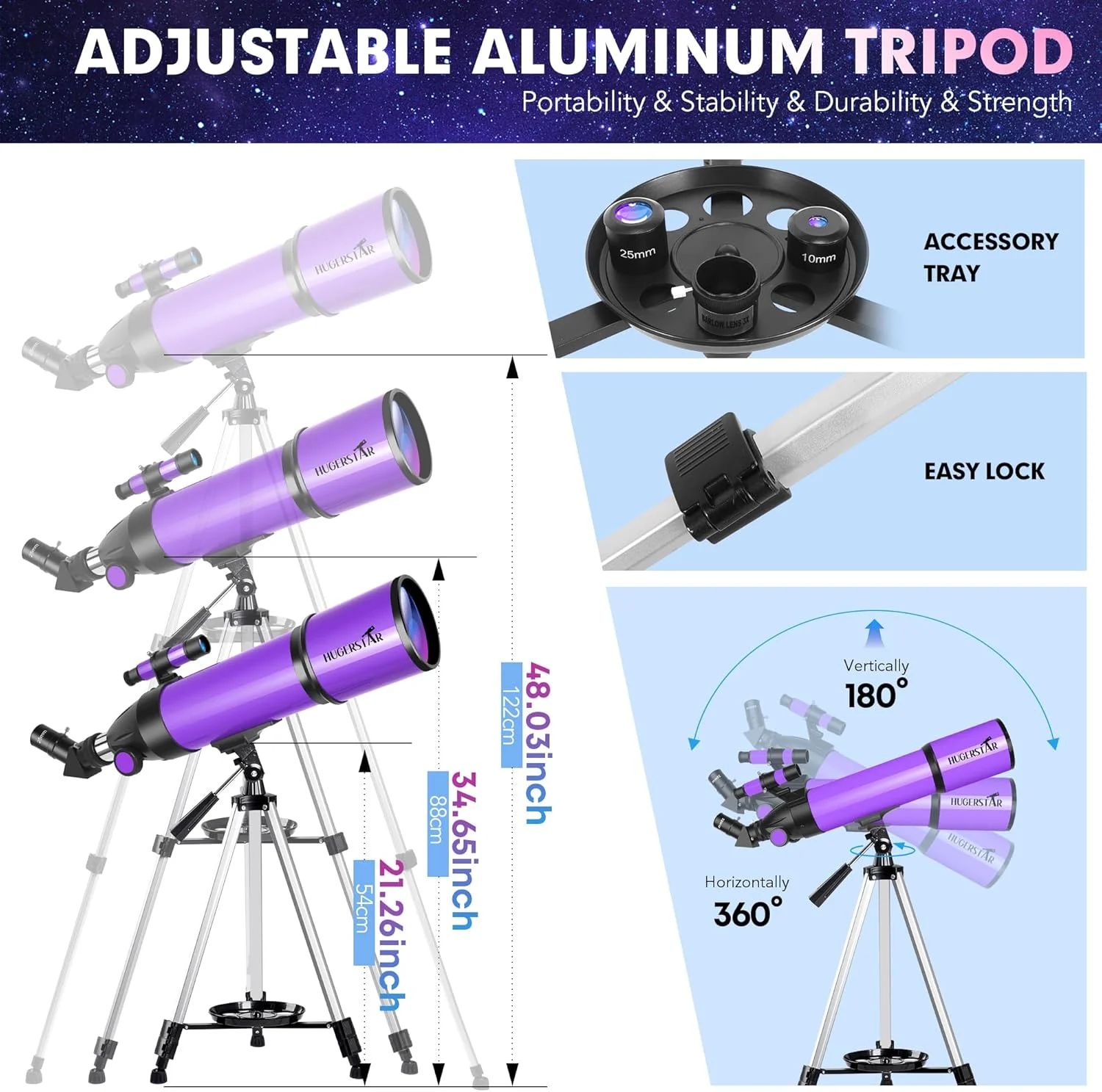 تلسکوپ، تلسکوپ برای بزرگسالان، کودکان و مبتدیان نجوم، دهانه 80 میلیمتری 600 میلیمتری تلسکوپهای انکساری قابل حمل با اپتیک چند لایه و پایه AZ، سهپایه، آداپتور تلفن و فیلتر ماه تلسکوپ، تلسکوپ برای بزرگسالان، کودکان و مبتدیان نجوم، دهانه 80 میلیمتری 600 میلیمتری تلسکوپهای انکساری قابل حمل با اپتیک چند لایه و پایه AZ، سهپایه، آداپتور تلفن و فیلتر ماه
