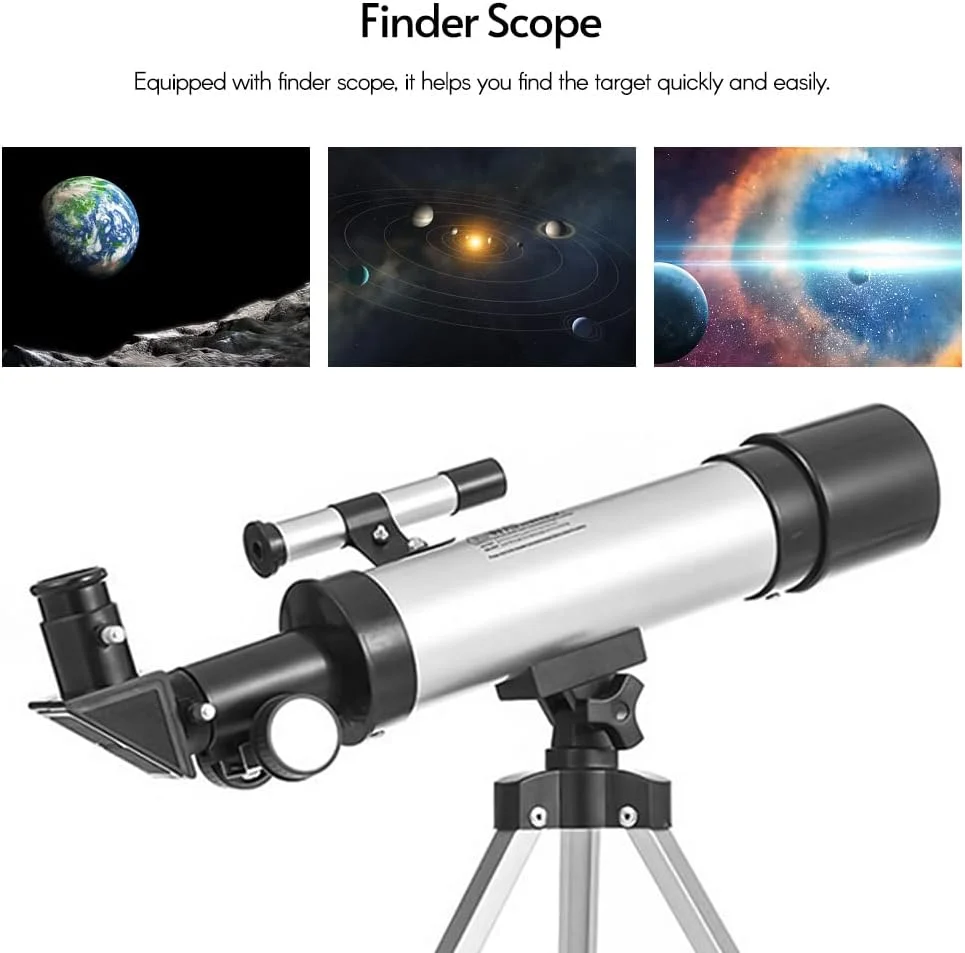تلسکوپ نجومی تلسکوپ قابل حمل و جمع و جور با بزرگنمایی 90X به همراه یابنده و سه پایه قابل تنظیم برای کودکان و مبتدیان