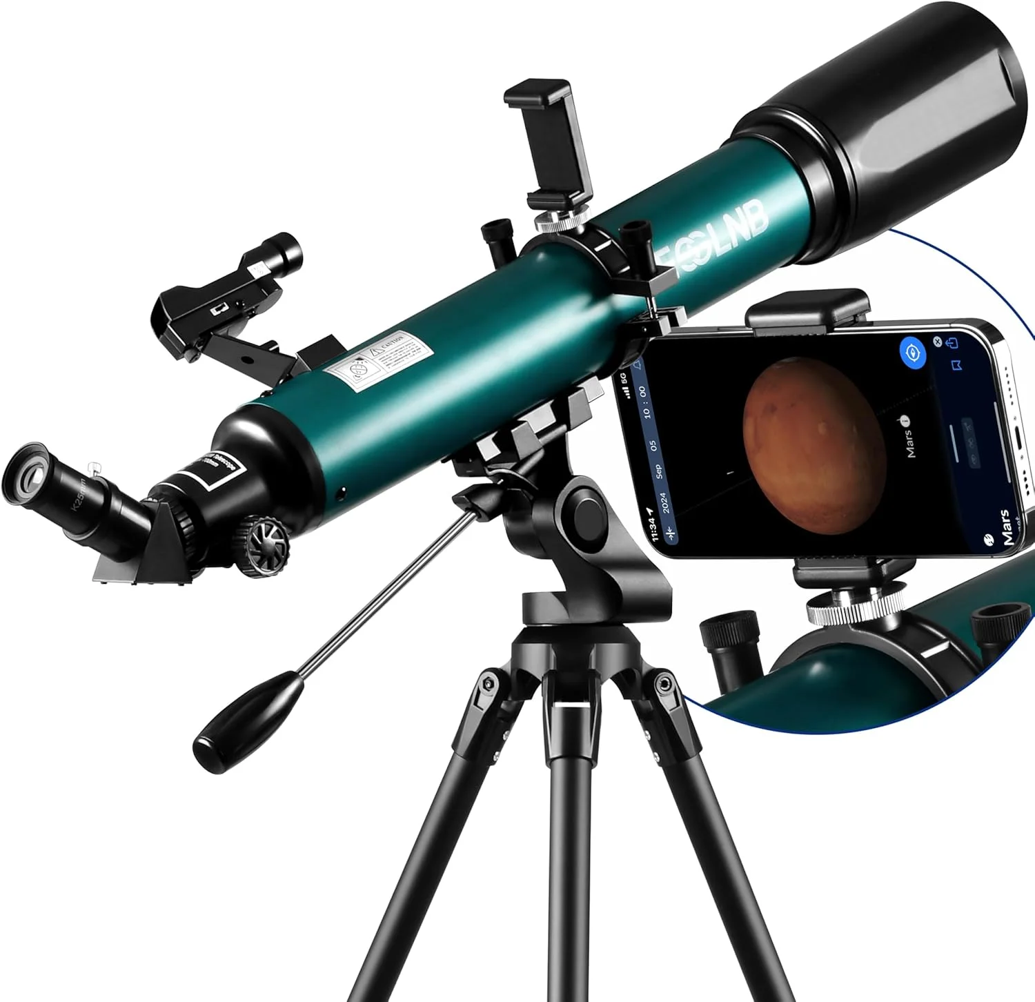 تلسکوپ ESSLNB برای نجوم، مناسب بزرگسالان، کودکان و مبتدیان، با لنز 80 میلی‌متری با پوشش کامل، آداپتور تلفن 10x، سه‌پایه قابل تنظیم، لنز بارلو 3x، کیف و فیلتر ماه
