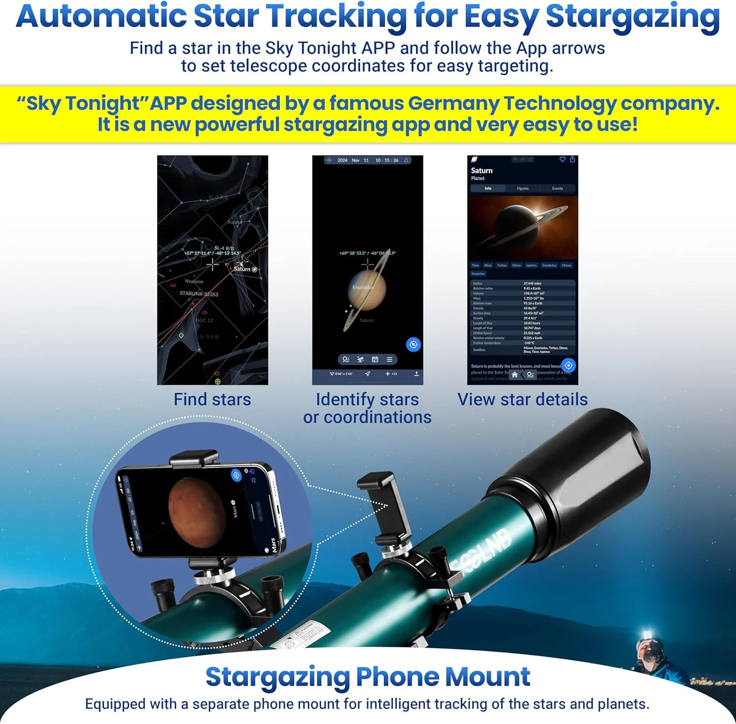 تلسکوپ ESSLNB برای نجوم، مناسب بزرگسالان، کودکان و مبتدیان، با لنز 80 میلی‌متری با پوشش کامل، آداپتور تلفن 10x، سه‌پایه قابل تنظیم، لنز بارلو 3x، کیف و فیلتر ماه