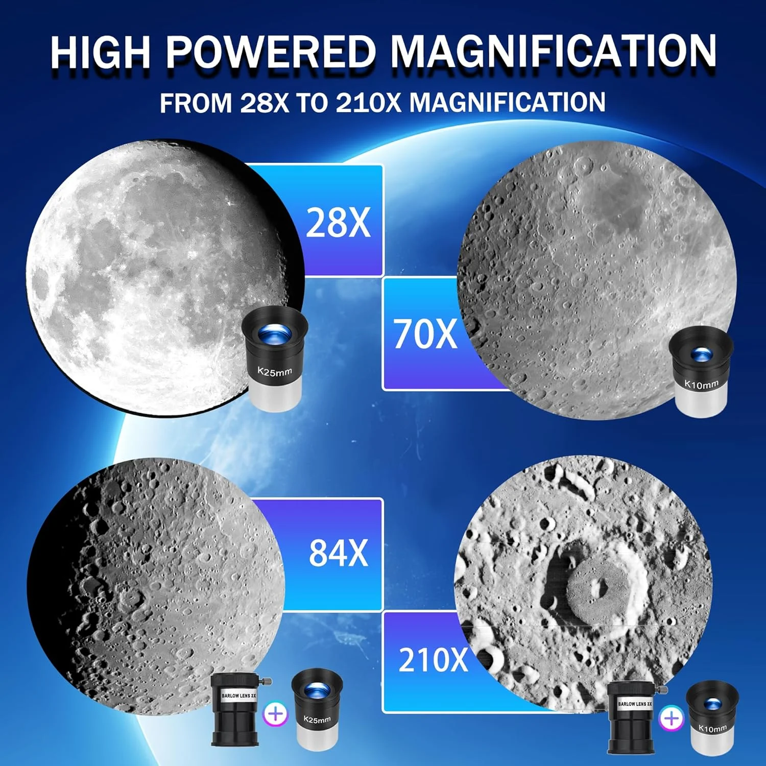 تلسکوپ، تلسکوپ با دیافراگم 90 میلی‌متری برای نجوم، تلسکوپ انکساری برای مبتدیان با منظره‌یاب، سه‌پایه، آداپتور تلفن برای مشاهده سیارات و ستارگان