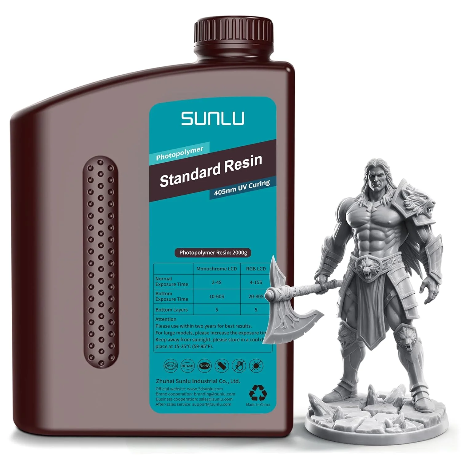 رزین استاندارد ارتقا یافته 2 کیلوگرمی SUNLU برای پرینتر سه بعدی، رزین سخت شونده UV با طول موج 405 نانومتر برای پرینترهای سه بعدی LCD/DLP/SLA، رزین پرینتر سه بعدی با سازگاری بالا، 2000 گرم خاکستری