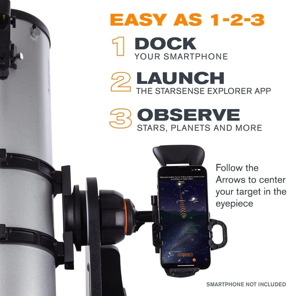 تلسکوپ دابسونی رومیزی ۱۳۰ میلی‌متری سلسترون StarSense Explorer با قابلیت اتصال به اپلیکیشن گوشی هوشمند – با اپلیکیشن StarSense کار می‌کند تا به شما در یافتن سحابی‌ها، سیارات و موارد دیگر کمک کند – سازگار با آیفون/اندروید
