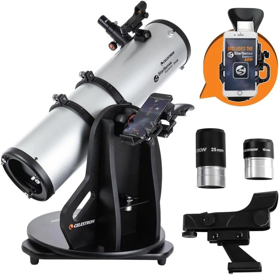 تلسکوپ رومیزه 150 میلی‌متری دابسونی Celestron 22482 StarSense Explorer با اپلیکیشن تلفن هوشمند و اپلیکیشن StarSense برای کمک به یافتن سحابی‌ها، سیارات و موارد دیگر – سازگاری با آیفون/اندروید